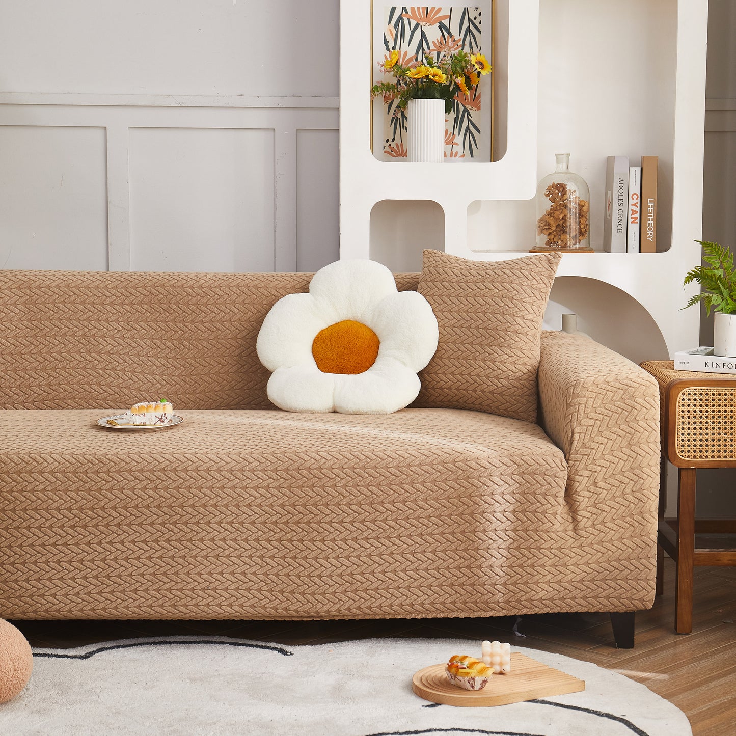 3D Geometric Stretch Sofa Slipcovers Non Slip Pet Friendly Washable Fitted Sofa Covers