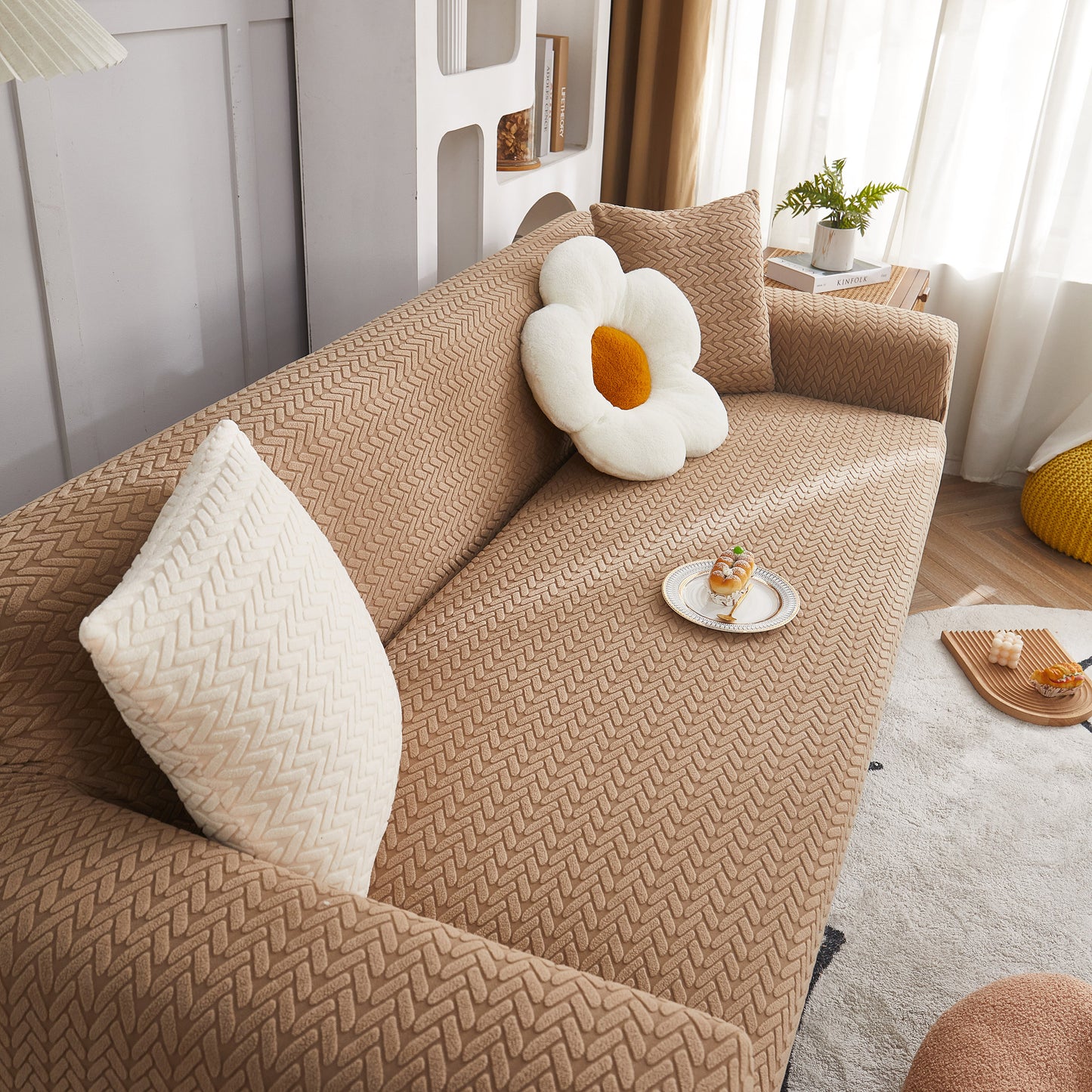 3D Geometric Stretch Sofa Slipcovers Non Slip Pet Friendly Washable Fitted Sofa Covers