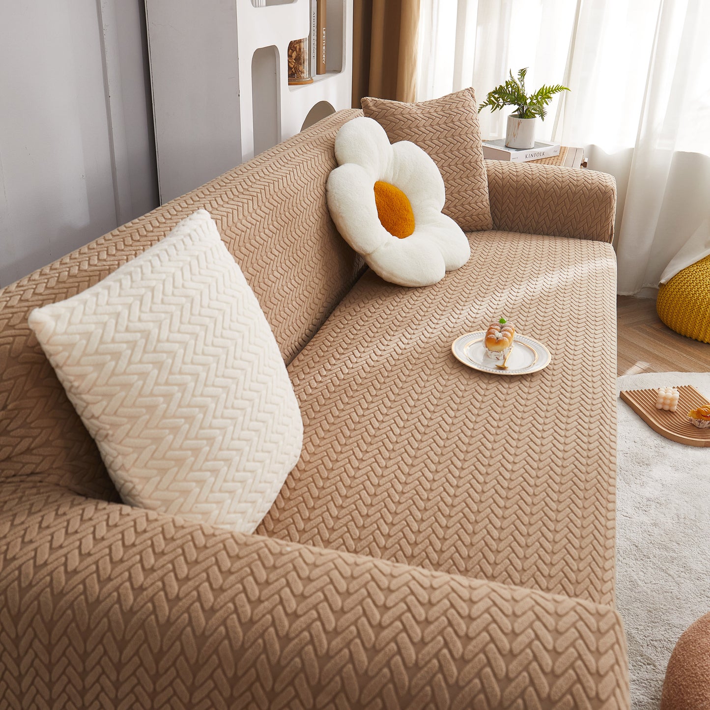 3D Geometric Stretch Sofa Slipcovers Non Slip Pet Friendly Washable Fitted Sofa Covers