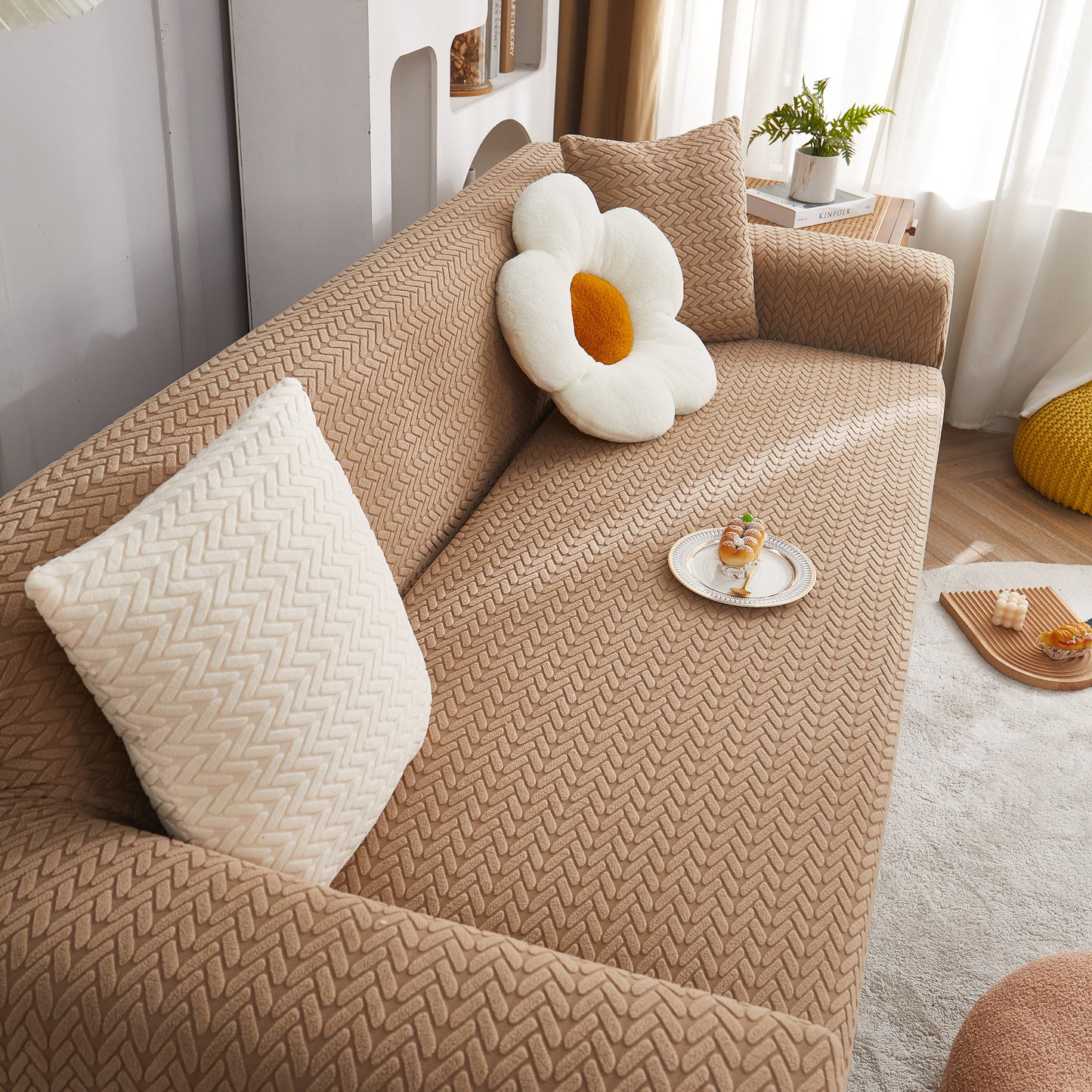 3D Geometric Stretch Sofa Slipcovers Non Slip Pet Friendly Washable Fitted Sofa Covers