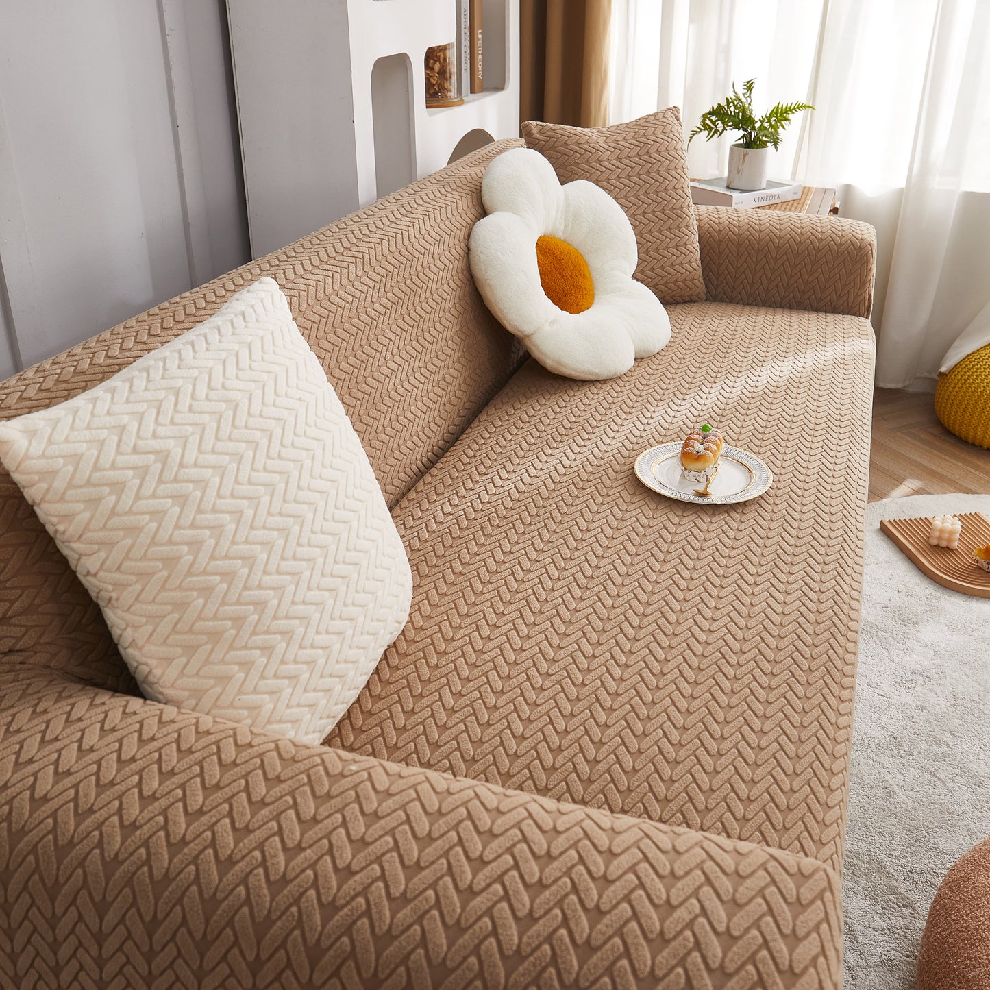 3D Geometric Stretch Sofa Slipcovers Non Slip Pet Friendly Washable Fitted Sofa Covers