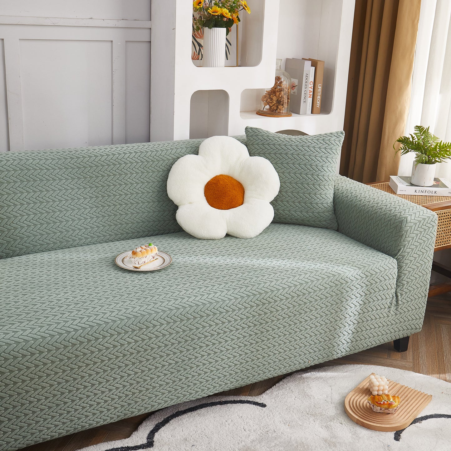 3D Geometric Stretch Sofa Slipcovers Non Slip Pet Friendly Washable Fitted Sofa Covers