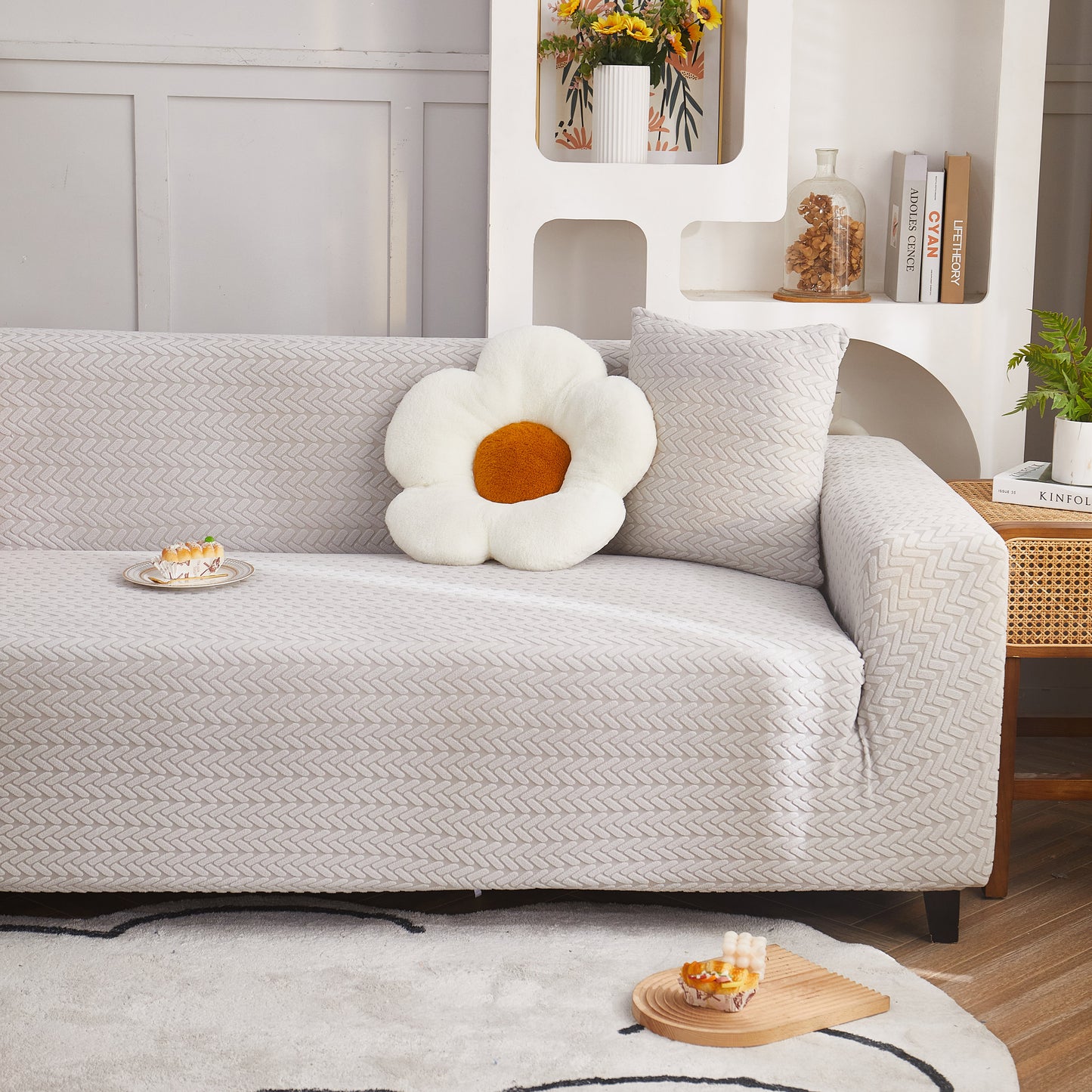 3D Geometric Stretch Sofa Slipcovers Non Slip Pet Friendly Washable Fitted Sofa Covers