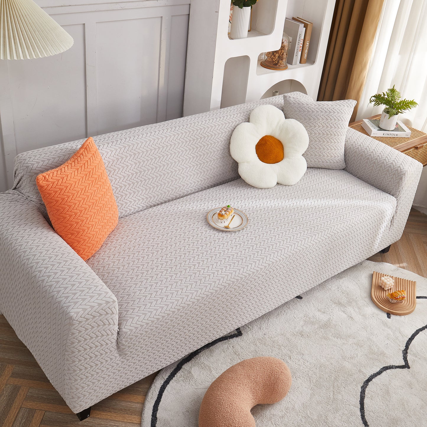 3D Geometric Stretch Sofa Slipcovers Non Slip Pet Friendly Washable Fitted Sofa Covers