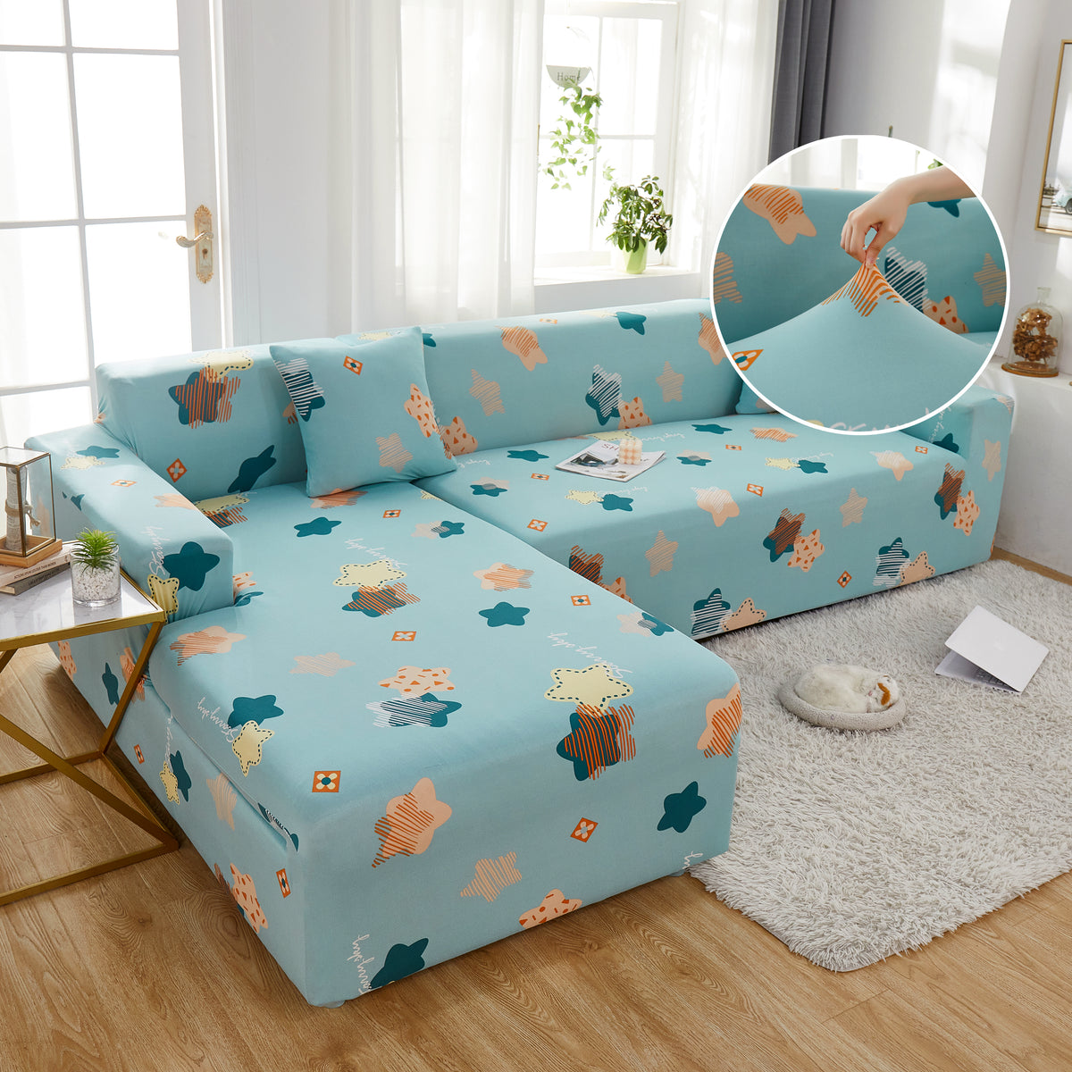 L-Form Sofa Bezug mit elastischem Boden, dehnbarer Überwurf für Ecksof – Slipcover KAS™
