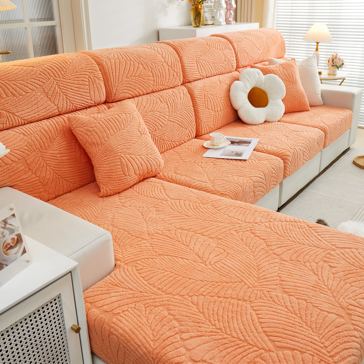Gemütliche Plüsch Korallenfleece Sofa Kissenbezüge, Stretch Blätter Ki – Slipcover KAS™