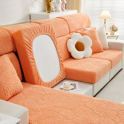 Fundas de cojín de sofá de felpa coral acogedora, fundas de cojín con hojas elásticas, fundas para muebles