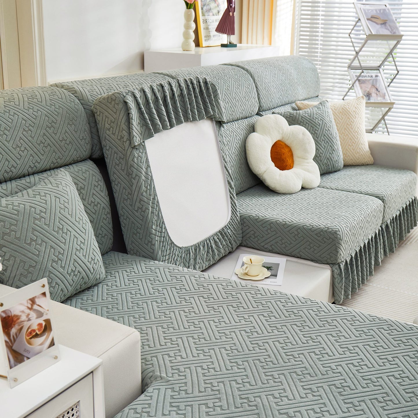Stretch-Sofabezüge mit Rock für Couchsitz und Kissen, Chaiselongue, Ecksofa, 1/2/3/4-Sitzer-Sofas