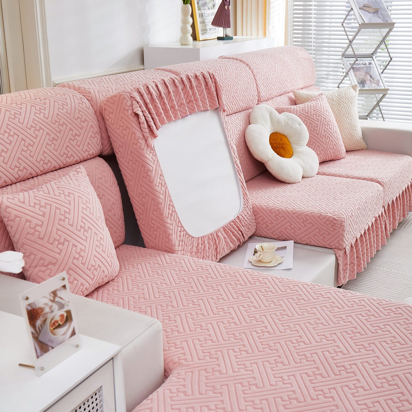 Stretch-Sofabezüge mit Rock für Couchsitz und Kissen, Chaiselongue, Ecksofa, 1/2/3/4-Sitzer-Sofas