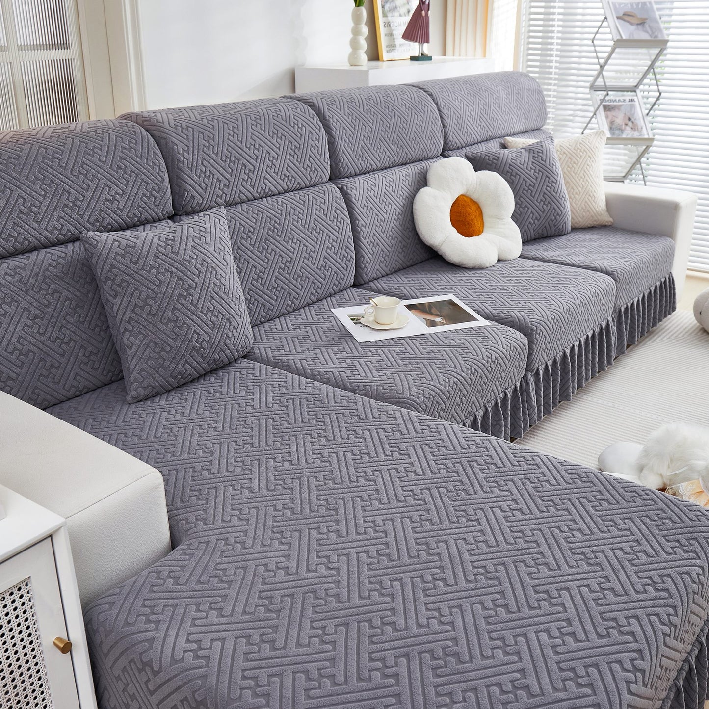 Stretch-Sofabezüge mit Rock für Couchsitz und Kissen, Chaiselongue, Ecksofa, 1/2/3/4-Sitzer-Sofas