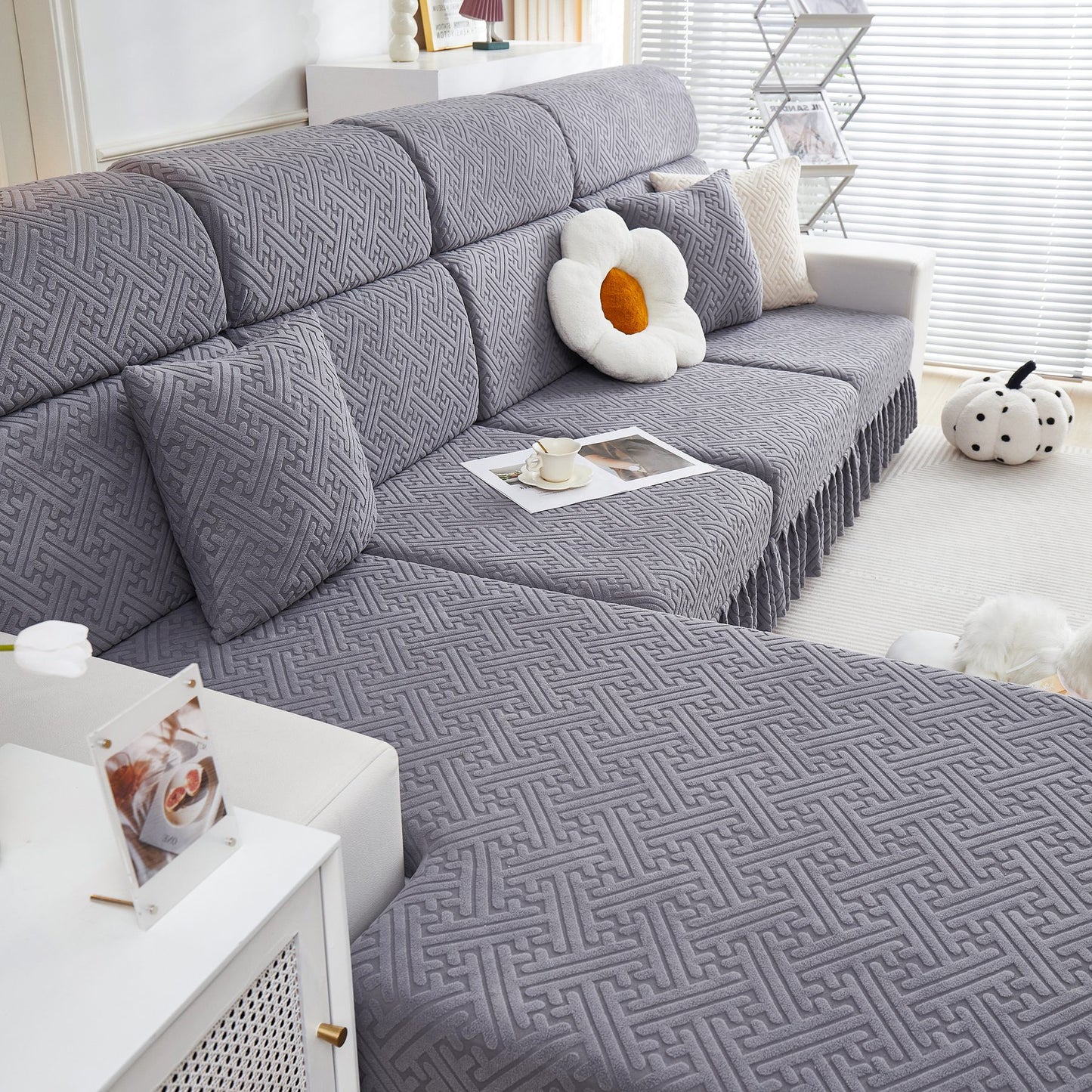 Stretch-Sofabezüge mit Rock für Couchsitz und Kissen, Chaiselongue, Ecksofa, 1/2/3/4-Sitzer-Sofas