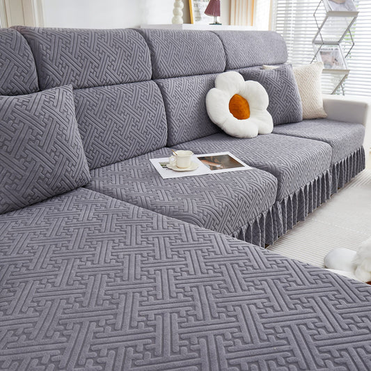 Stretch-Sofabezüge mit Rock für Couchsitz und Kissen, Chaiselongue, Ecksofa, 1/2/3/4-Sitzer-Sofas