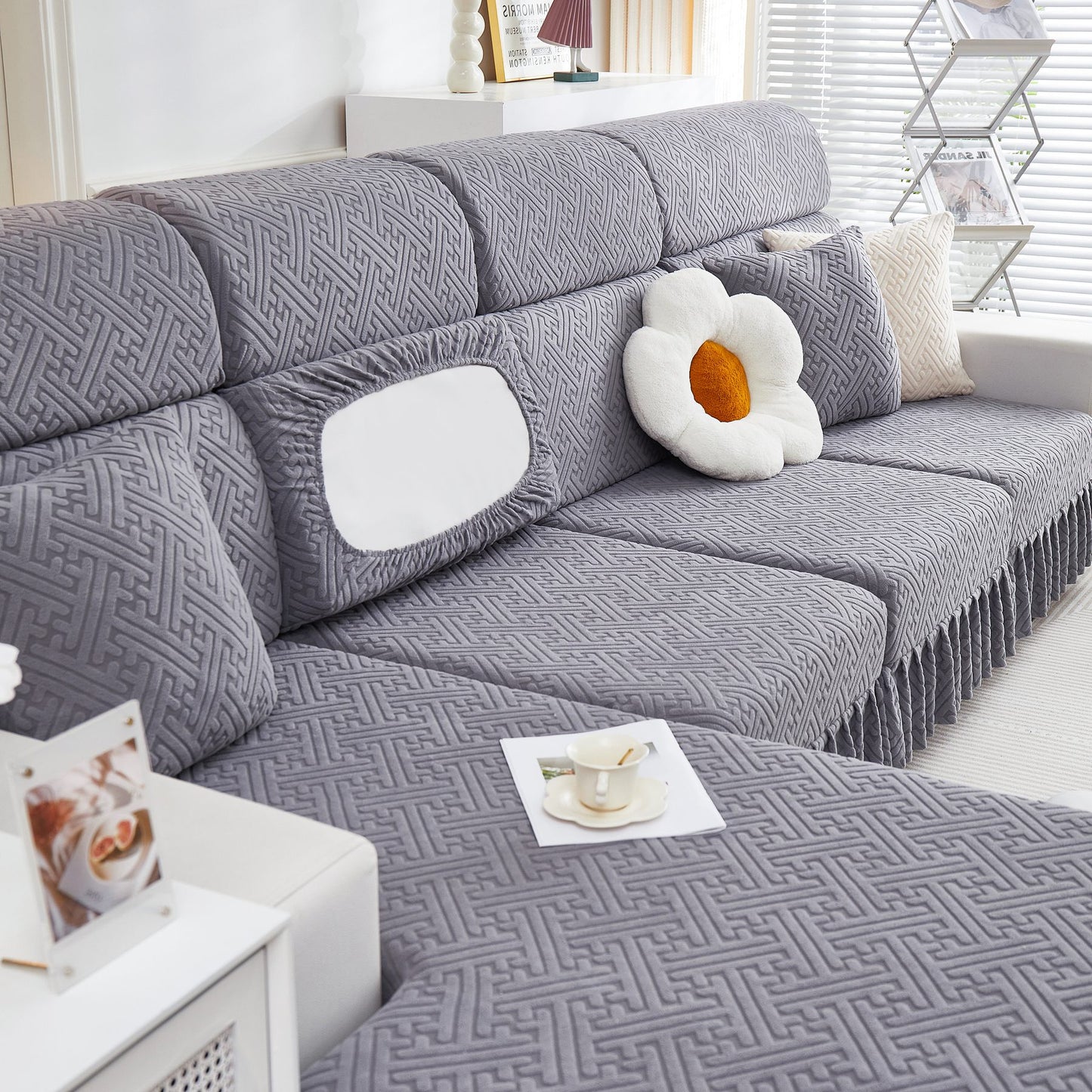 Stretch-Sofabezüge mit Rock für Couchsitz und Kissen, Chaiselongue, Ecksofa, 1/2/3/4-Sitzer-Sofas