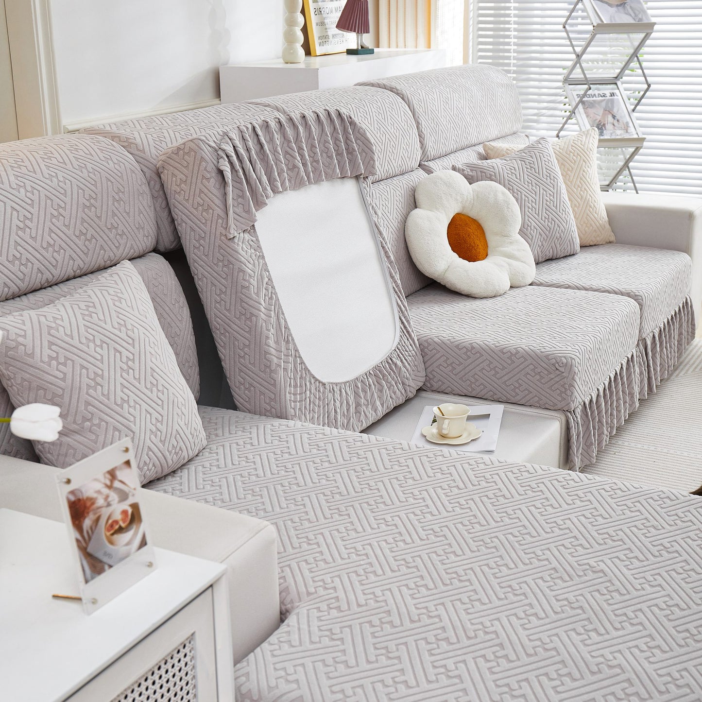 Stretch-Sofabezüge mit Rock für Couchsitz und Kissen, Chaiselongue, Ecksofa, 1/2/3/4-Sitzer-Sofas