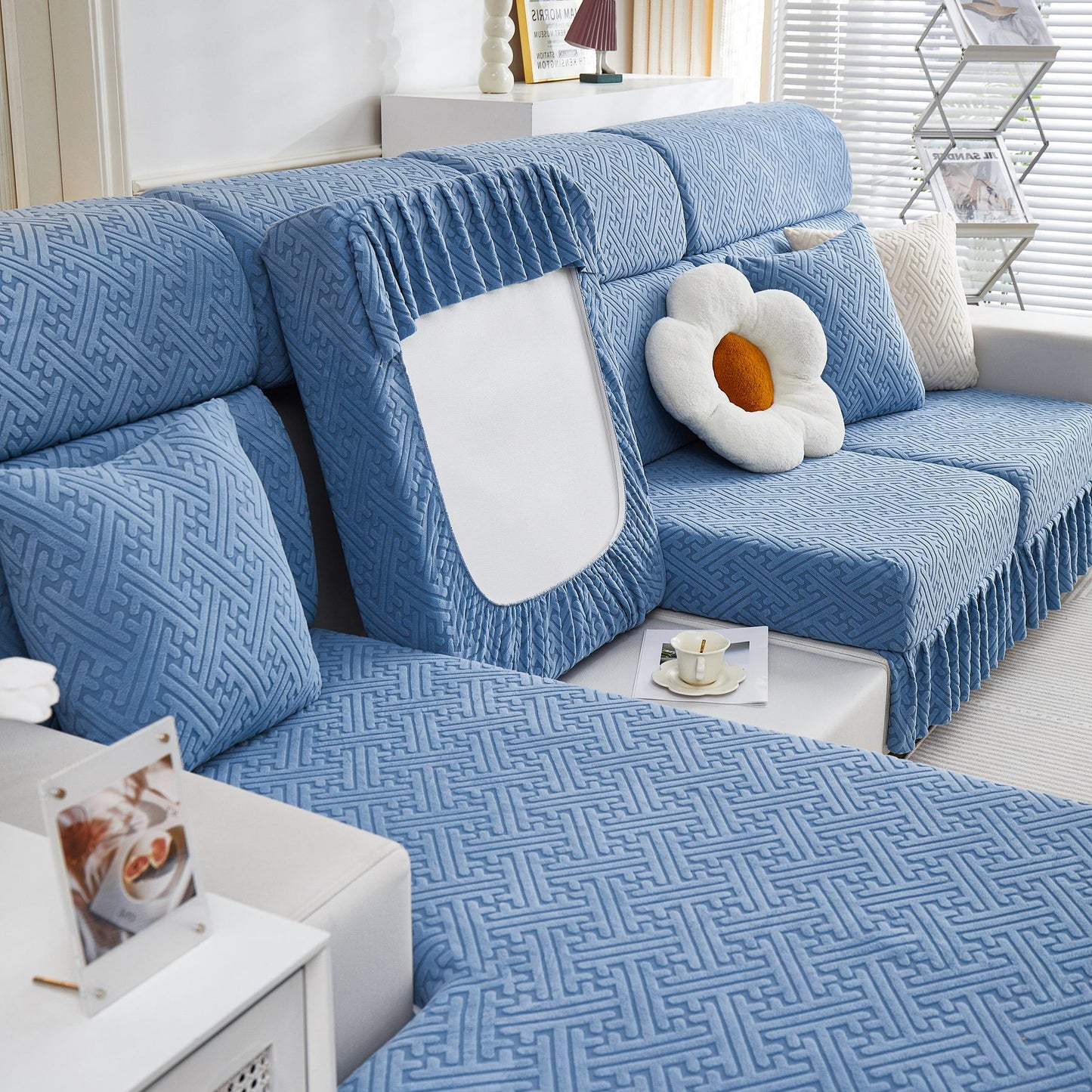 Stretch-Sofabezüge mit Rock für Couchsitz und Kissen, Chaiselongue, Ecksofa, 1/2/3/4-Sitzer-Sofas