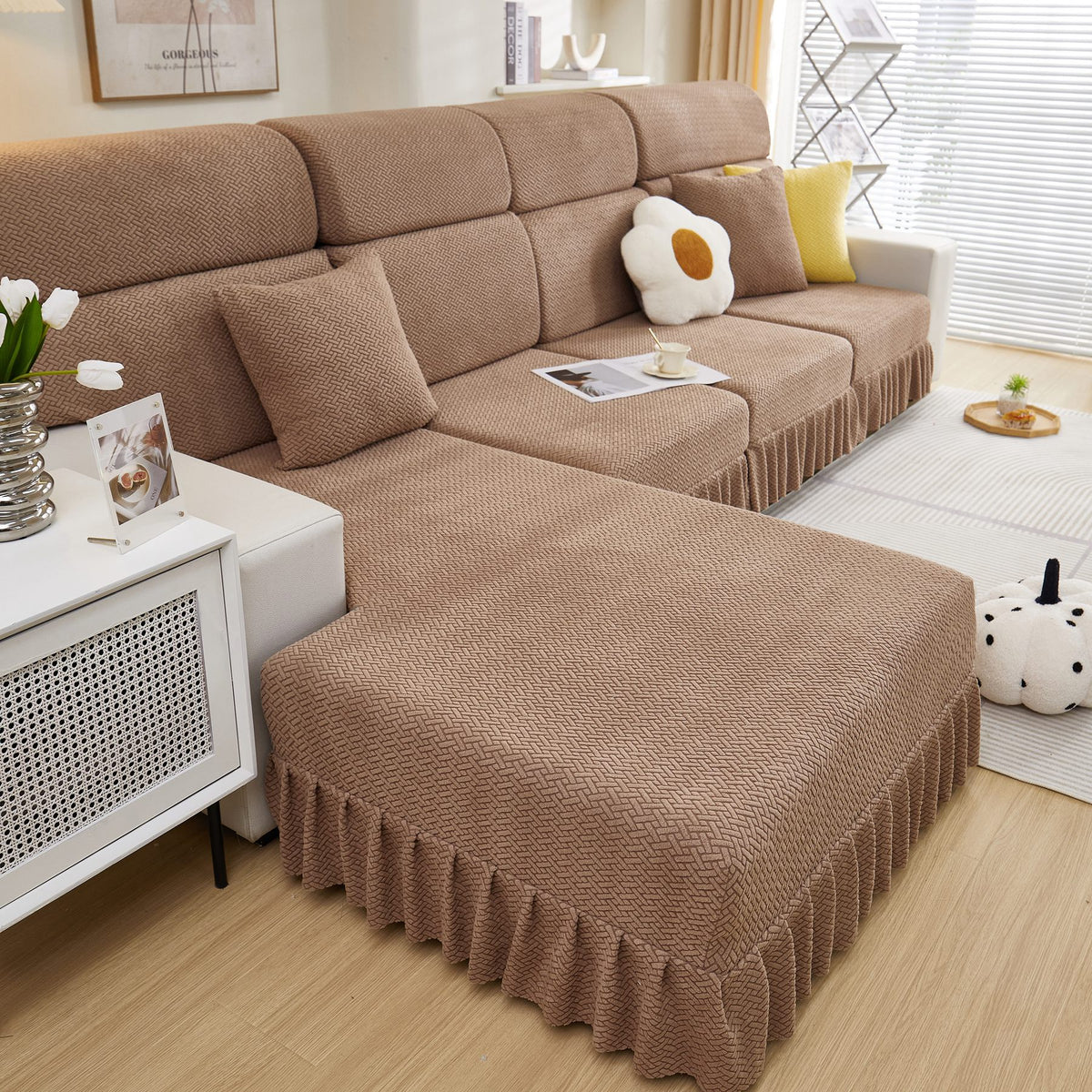Tailored Sofa Cushion Covers Stretch Couch Seat Covers  with Skirt for Sectional Sofas
