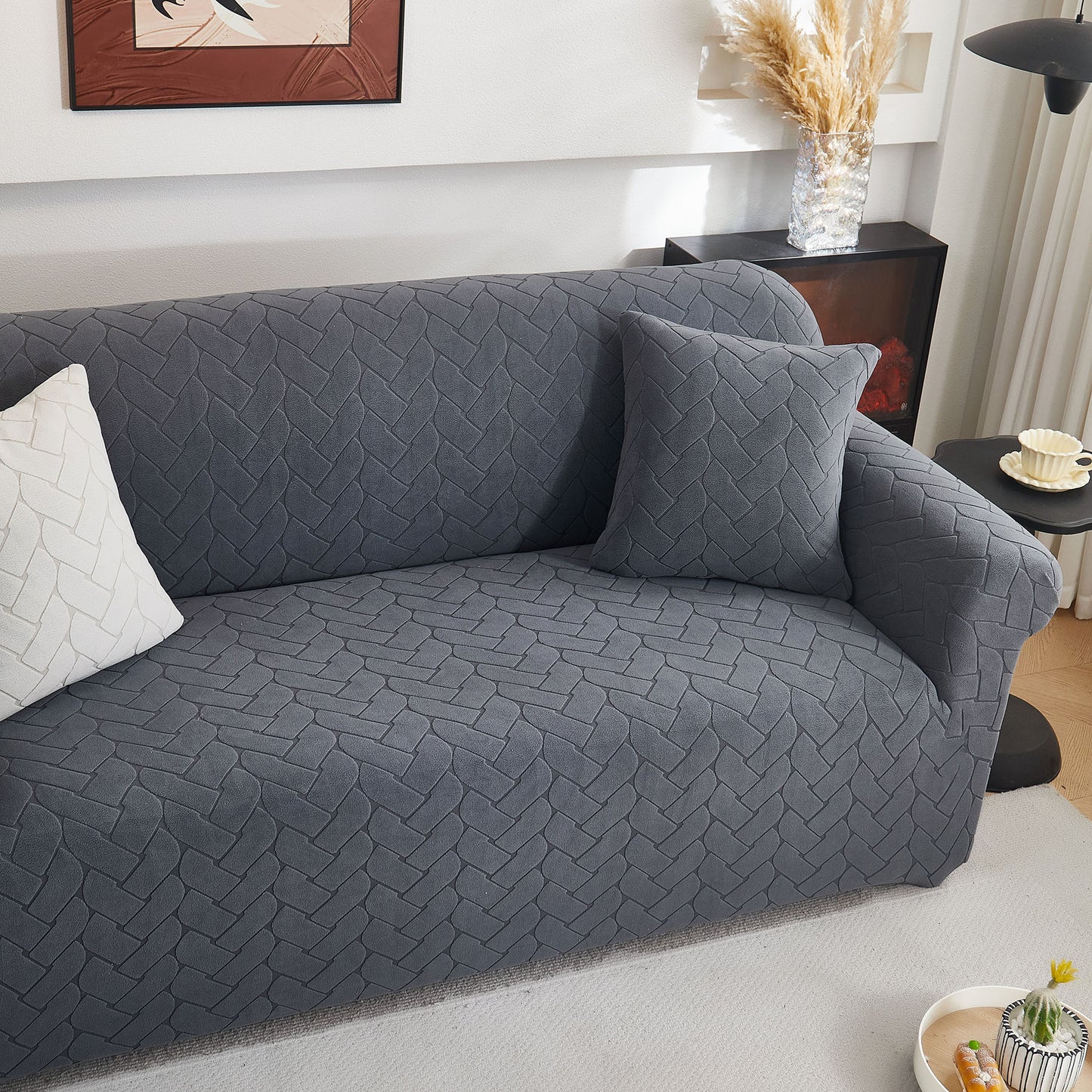 3D Jacquard Couch Slipcover, Washable Non Slip Soft Couch Sofa Cover for Kids, Pets