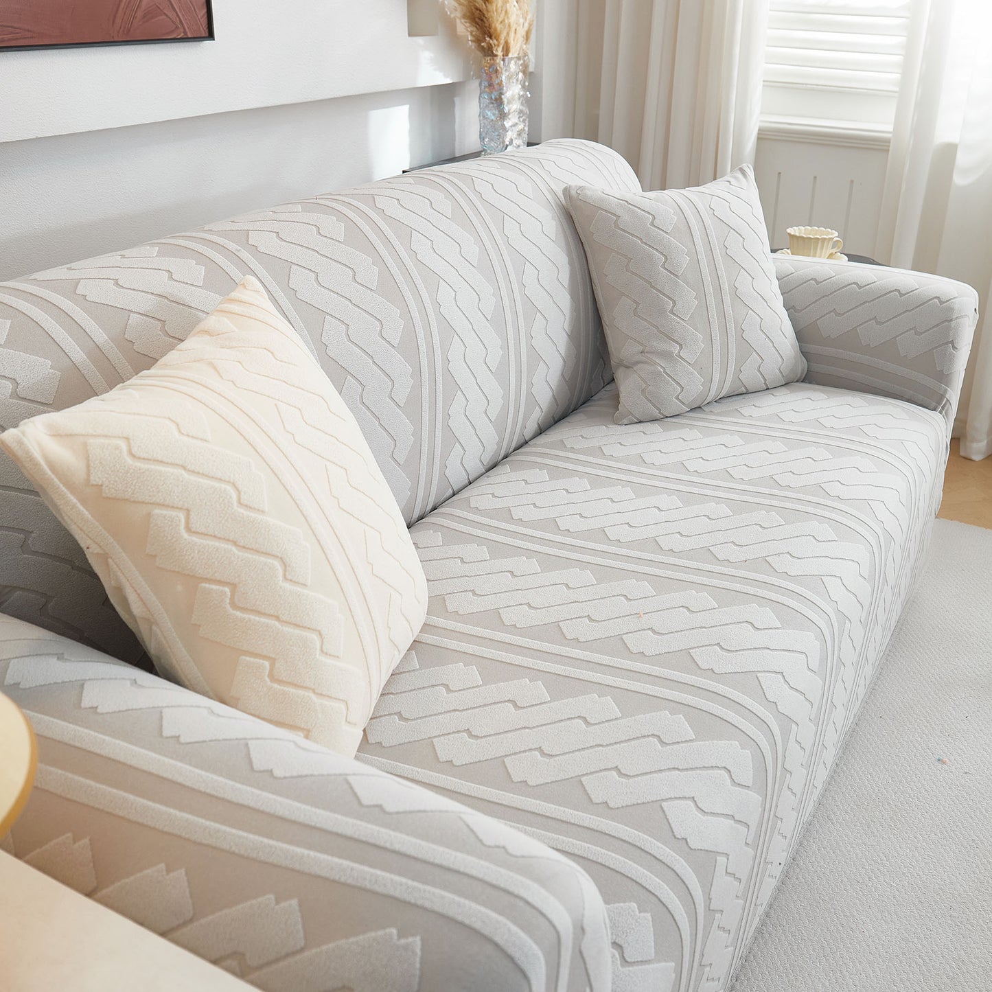 3D Embossed Geometric Couch Slipcover, Stretch Washable Non Slip Furniture Protector