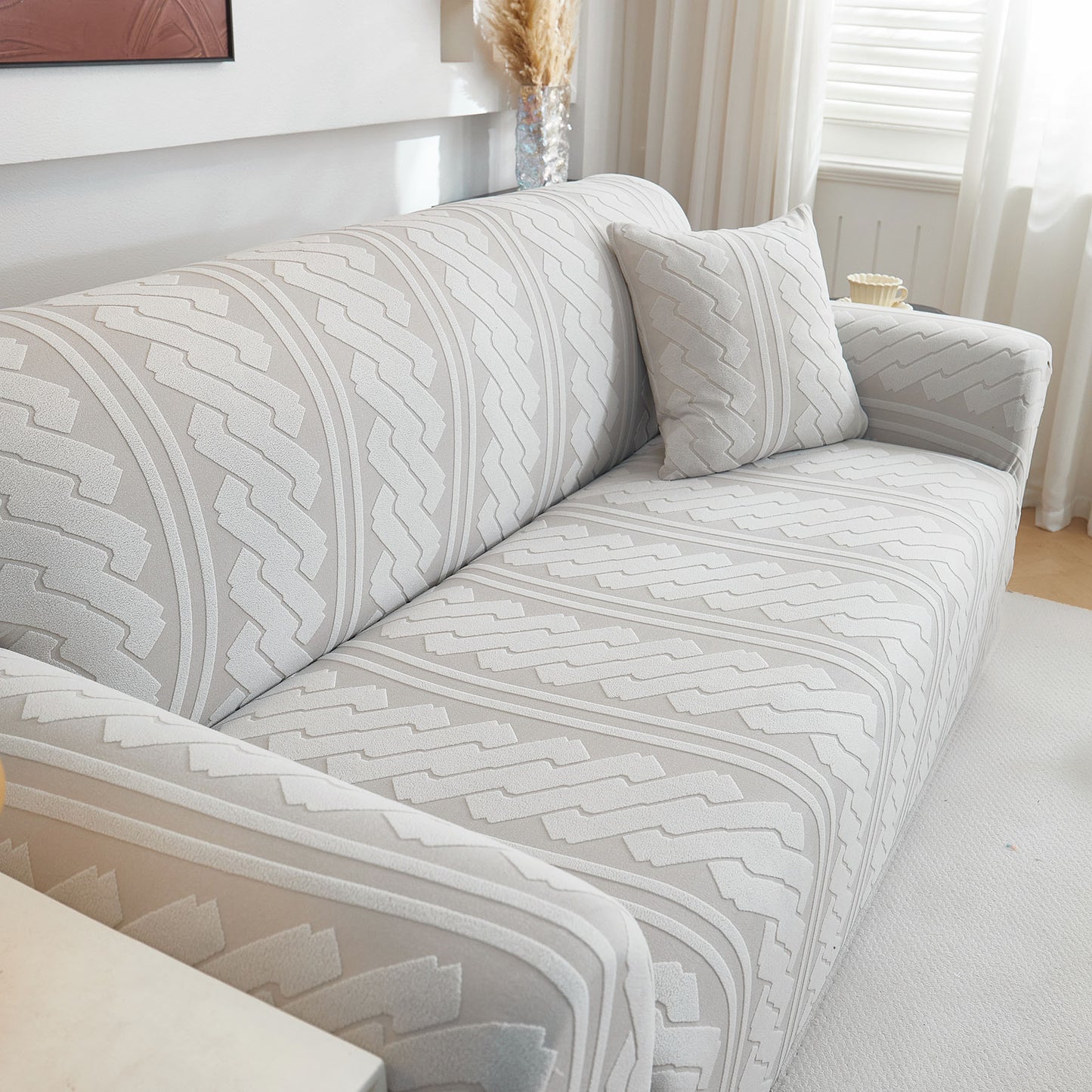3D Embossed Geometric Couch Slipcover, Stretch Washable Non Slip Furniture Protector