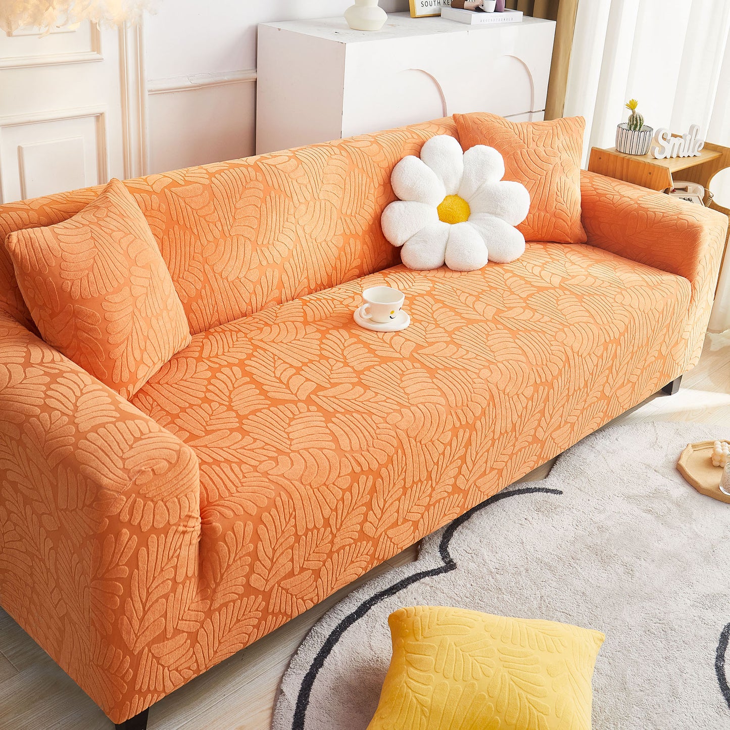 3D Leaf Jacquard Stretch Sofa Cover Non Slip Pet Friendly Slipcover 1-5 Seaters