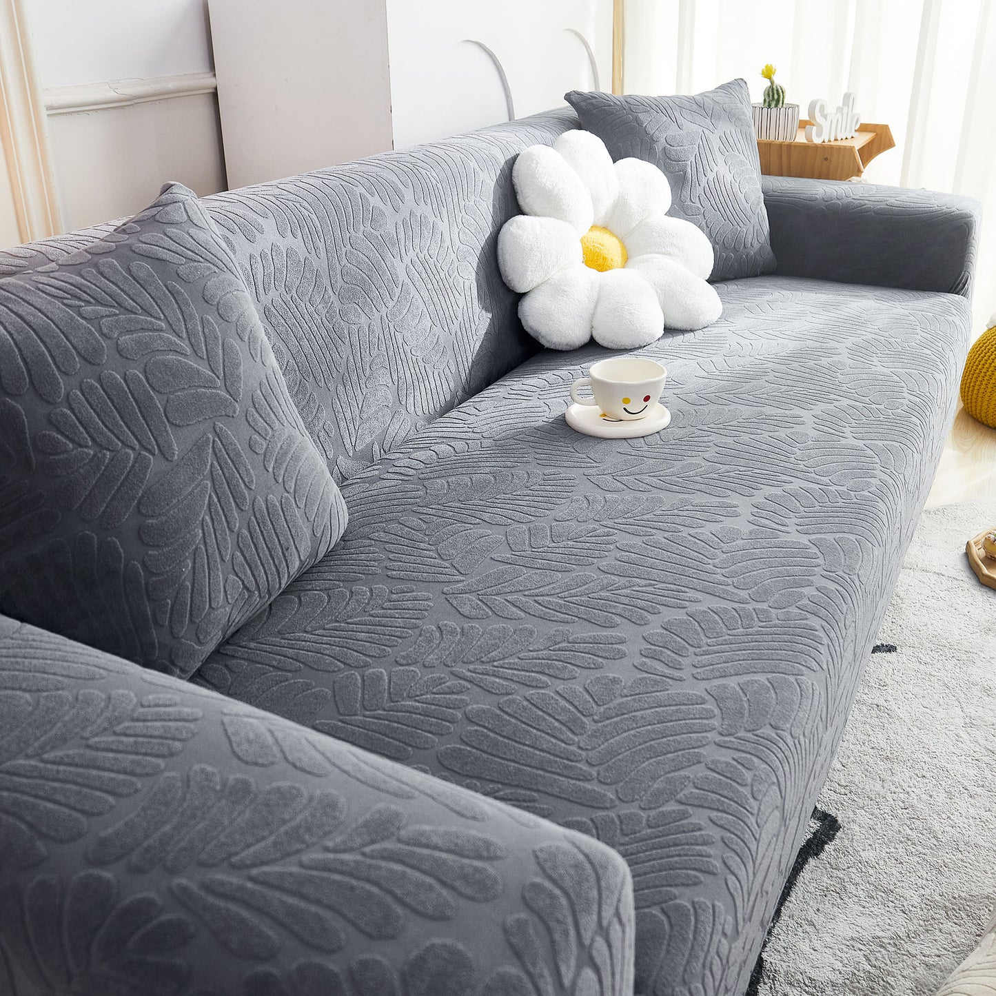 3D Leaf Jacquard Stretch Sofa Cover Non Slip Pet Friendly Slipcover 1-5 Seaters
