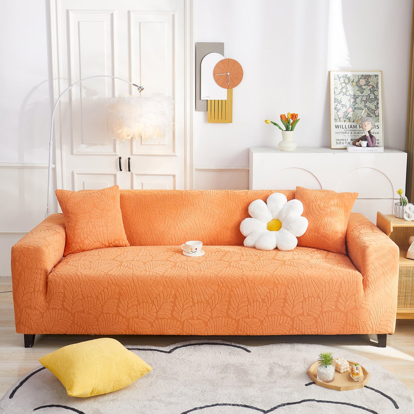3D Leaf Jacquard Stretch Sofa Cover Non Slip Pet Friendly Slipcover 1-5 Seaters