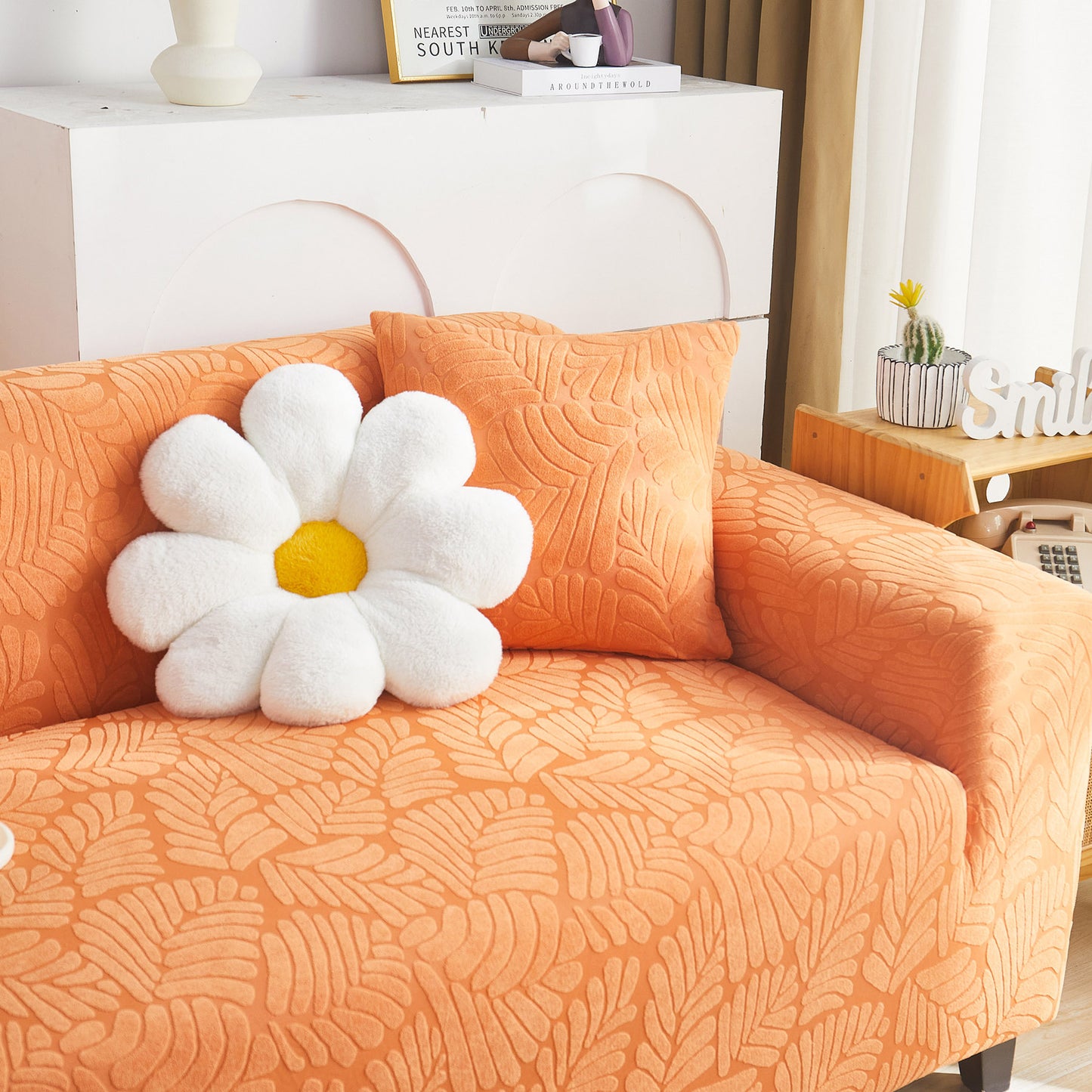 3D Leaf Jacquard Stretch Sofa Cover Non Slip Pet Friendly Slipcover 1-5 Seaters