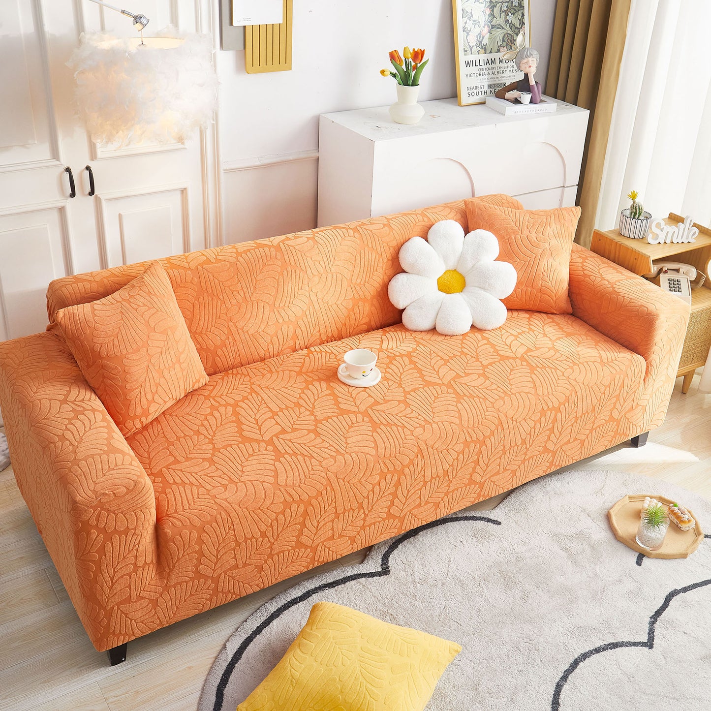 3D Leaf Jacquard Stretch Sofa Cover Non Slip Pet Friendly Slipcover 1-5 Seaters