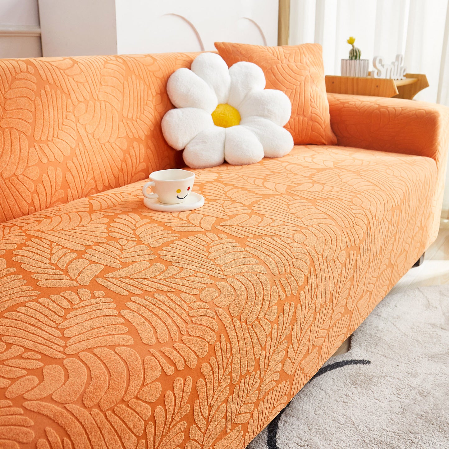 3D Leaf Jacquard Stretch Sofa Cover Non Slip Pet Friendly Slipcover 1-5 Seaters