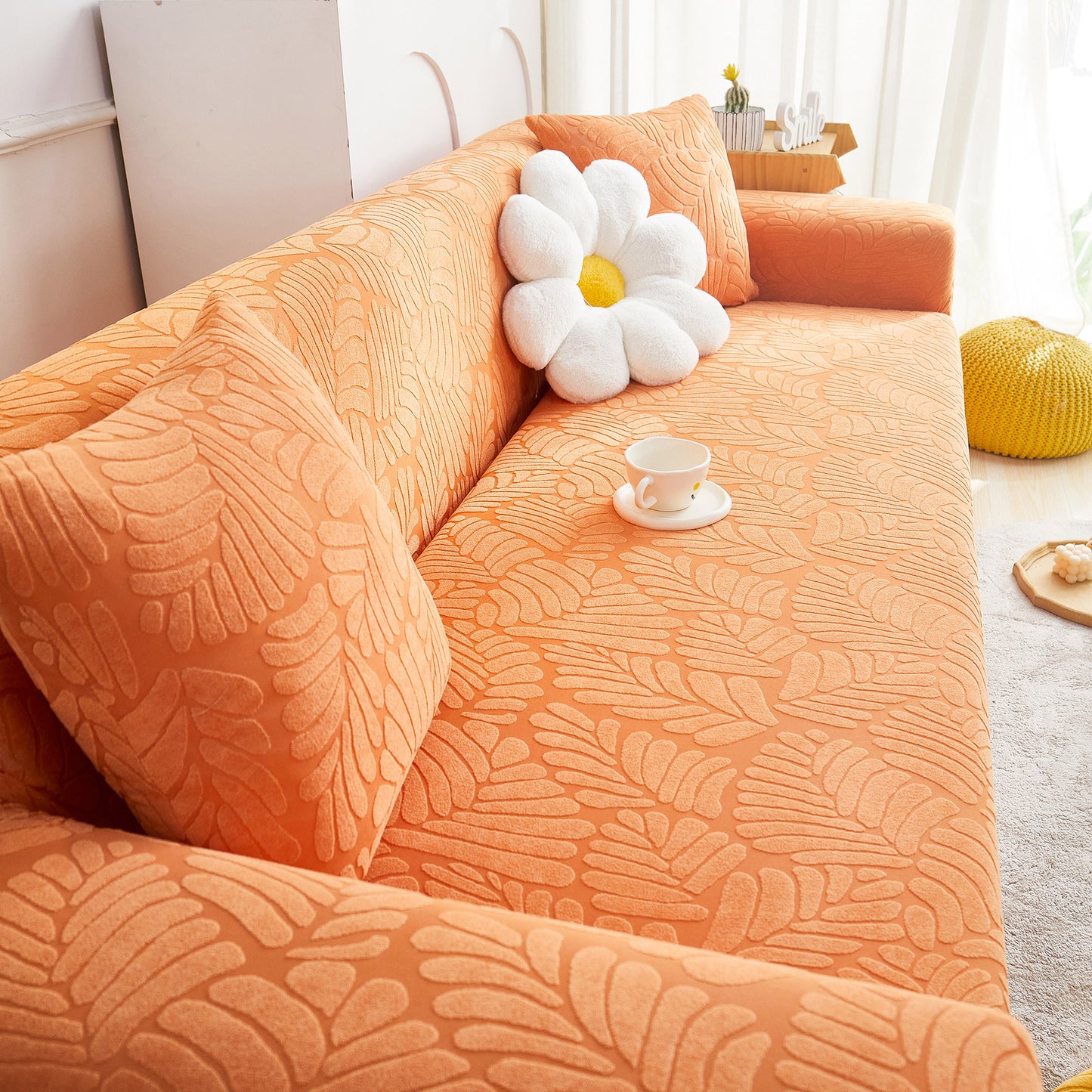 3D Leaf Jacquard Stretch Sofa Cover Non Slip Pet Friendly Slipcover 1-5 Seaters