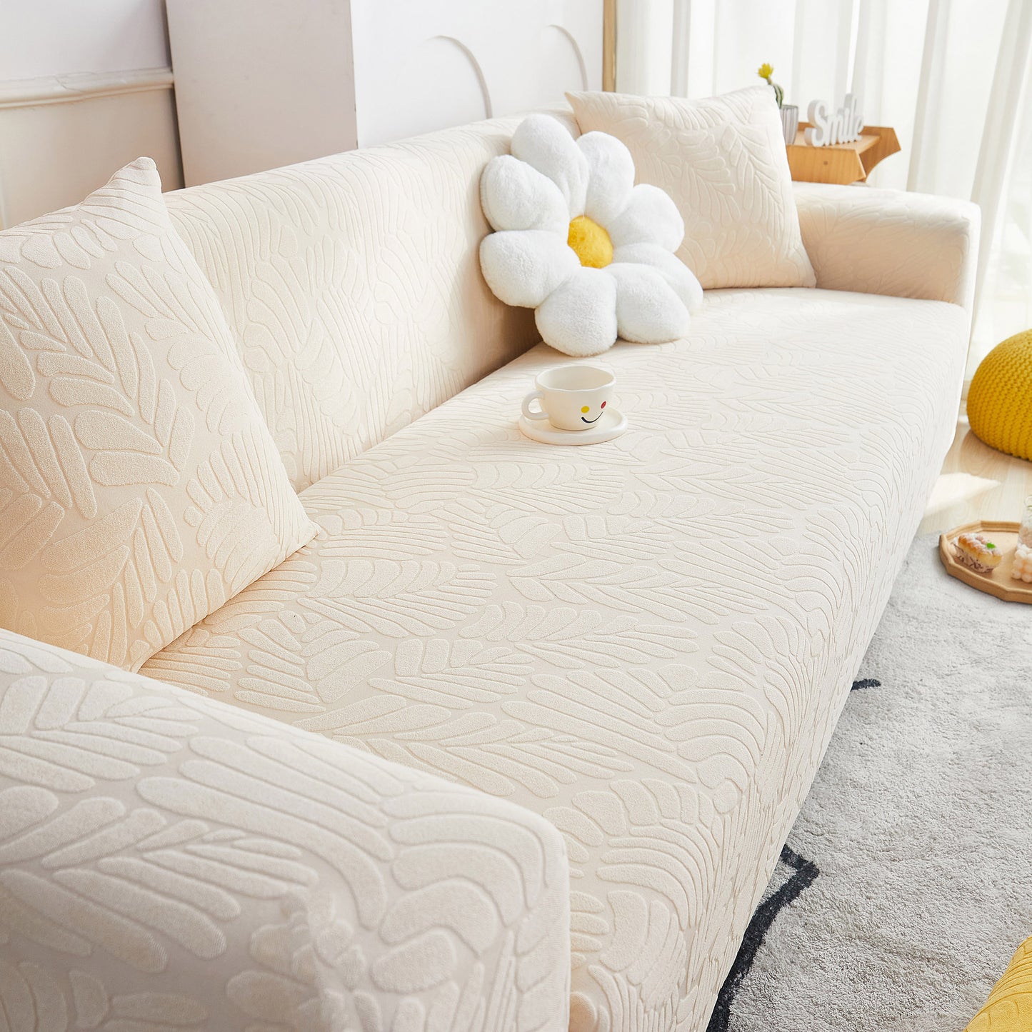 3D Leaf Jacquard Stretch Sofa Cover Non Slip Pet Friendly Slipcover 1-5 Seaters