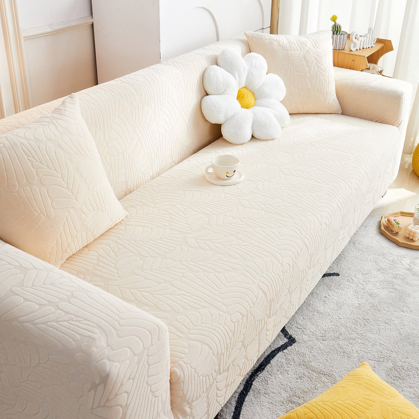 3D Leaf Jacquard Stretch Sofa Cover Non Slip Pet Friendly Slipcover 1-5 Seaters