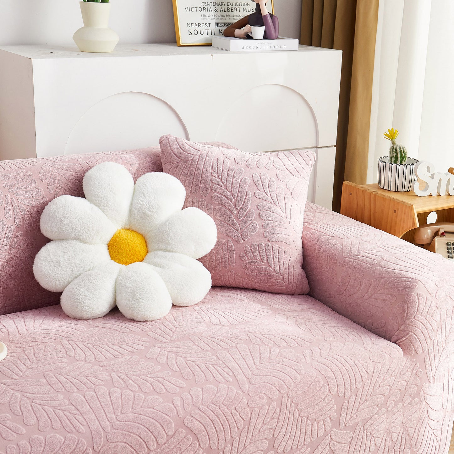 3D Leaf Jacquard Stretch Sofa Cover Non Slip Pet Friendly Slipcover 1-5 Seaters