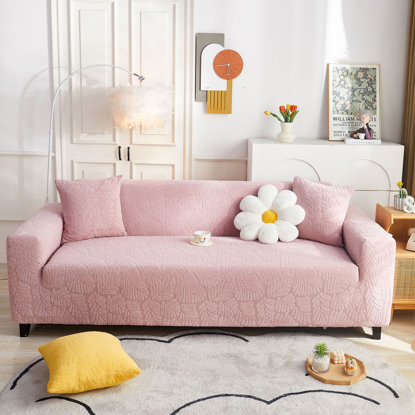 3D Leaf Jacquard Stretch Sofa Cover Non Slip Pet Friendly Slipcover 1-5 Seaters