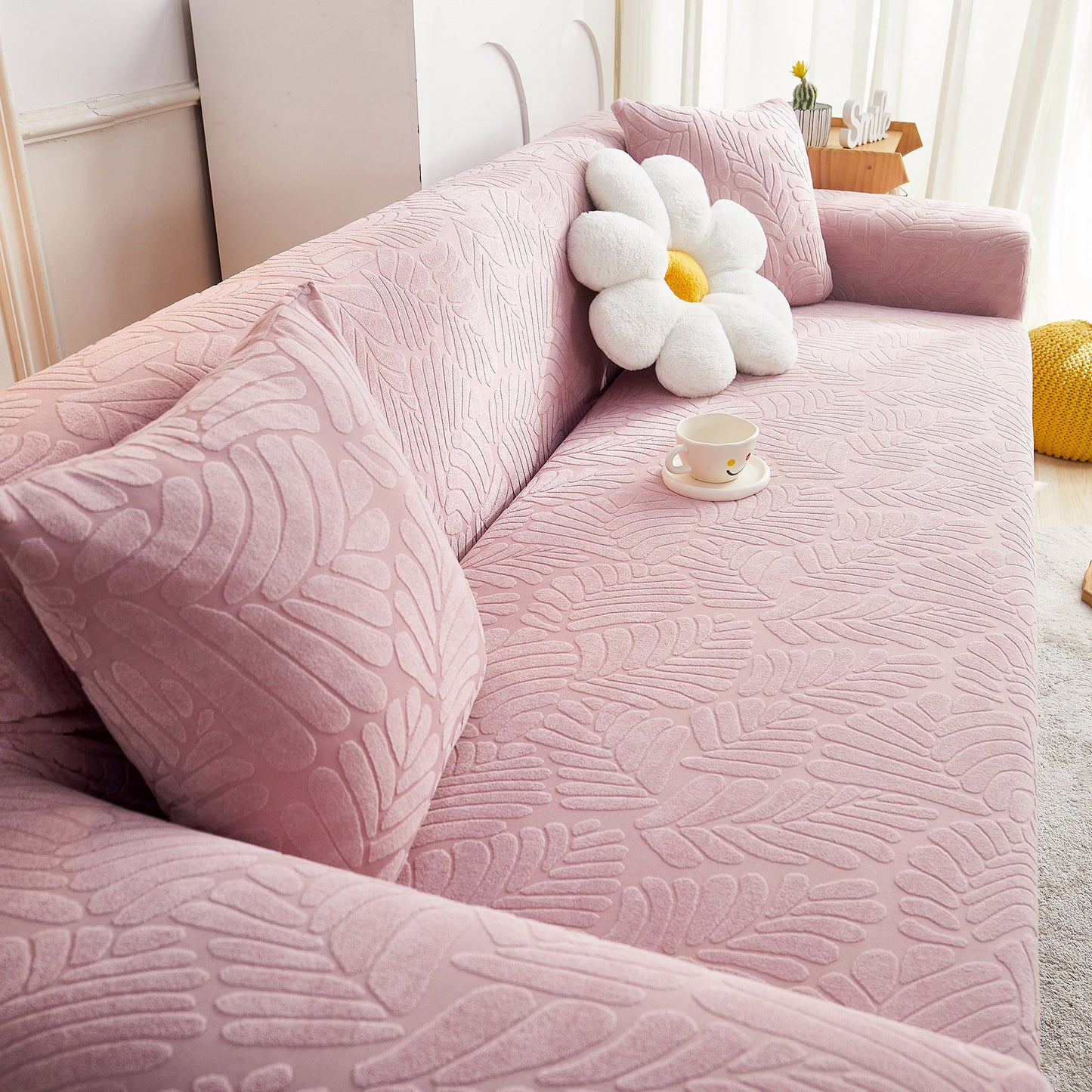 3D Leaf Jacquard Stretch Sofa Cover Non Slip Pet Friendly Slipcover 1-5 Seaters