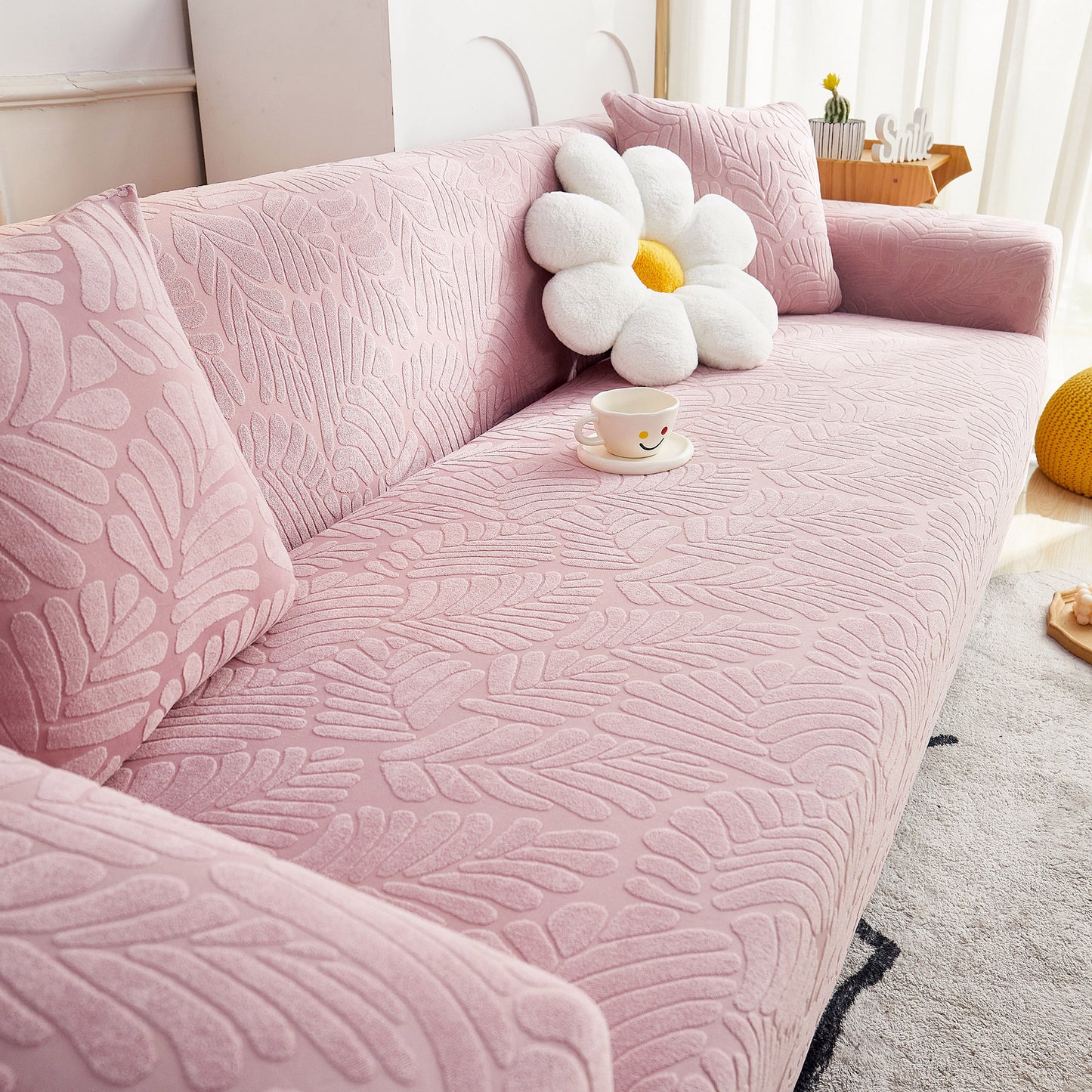 3D Leaf Jacquard Stretch Sofa Cover Non Slip Pet Friendly Slipcover 1-5 Seaters