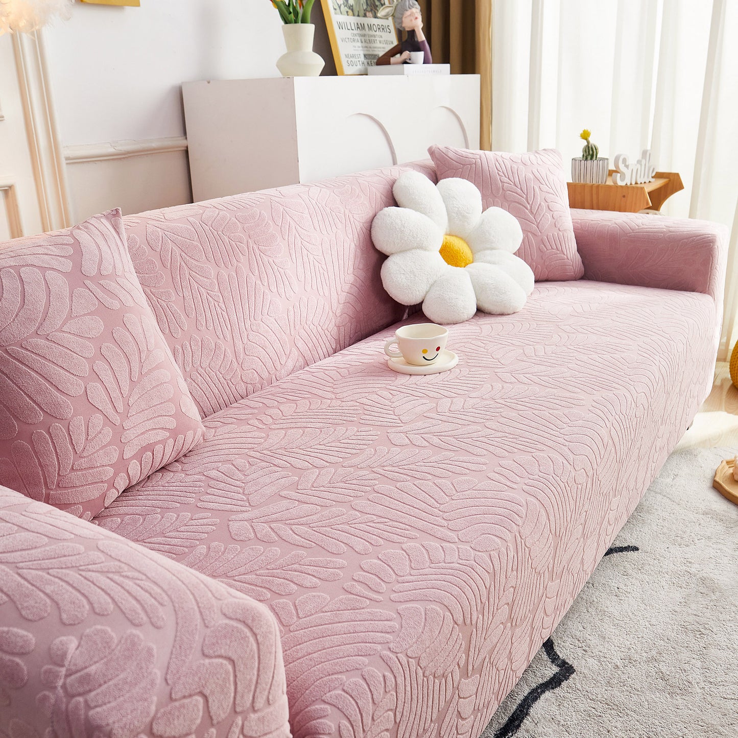 3D Leaf Jacquard Stretch Sofa Cover Non Slip Pet Friendly Slipcover 1-5 Seaters
