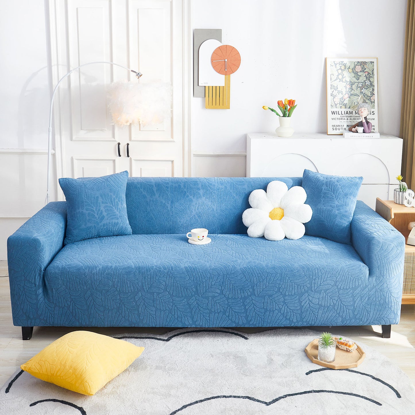 3D Leaf Jacquard Stretch Sofa Cover Non Slip Pet Friendly Slipcover 1-5 Seaters