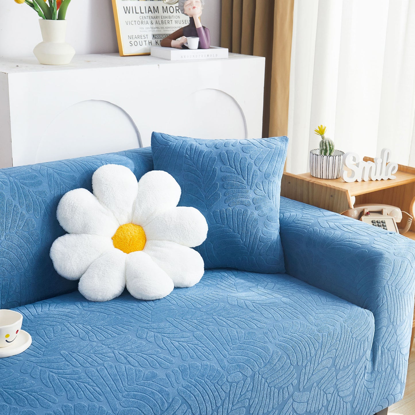 3D Leaf Jacquard Stretch Sofa Cover Non Slip Pet Friendly Slipcover 1-5 Seaters