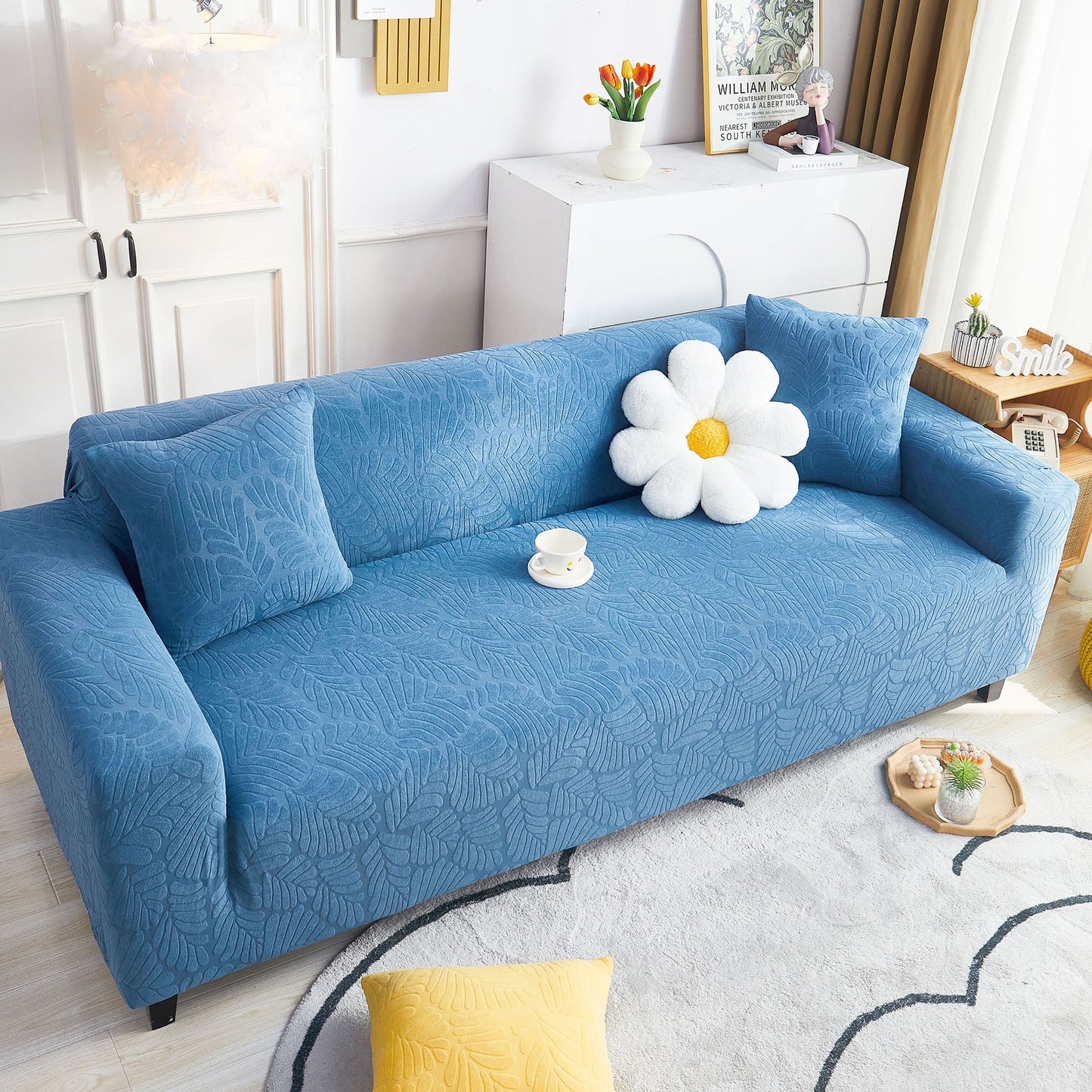 3D Leaf Jacquard Stretch Sofa Cover Non Slip Pet Friendly Slipcover 1-5 Seaters