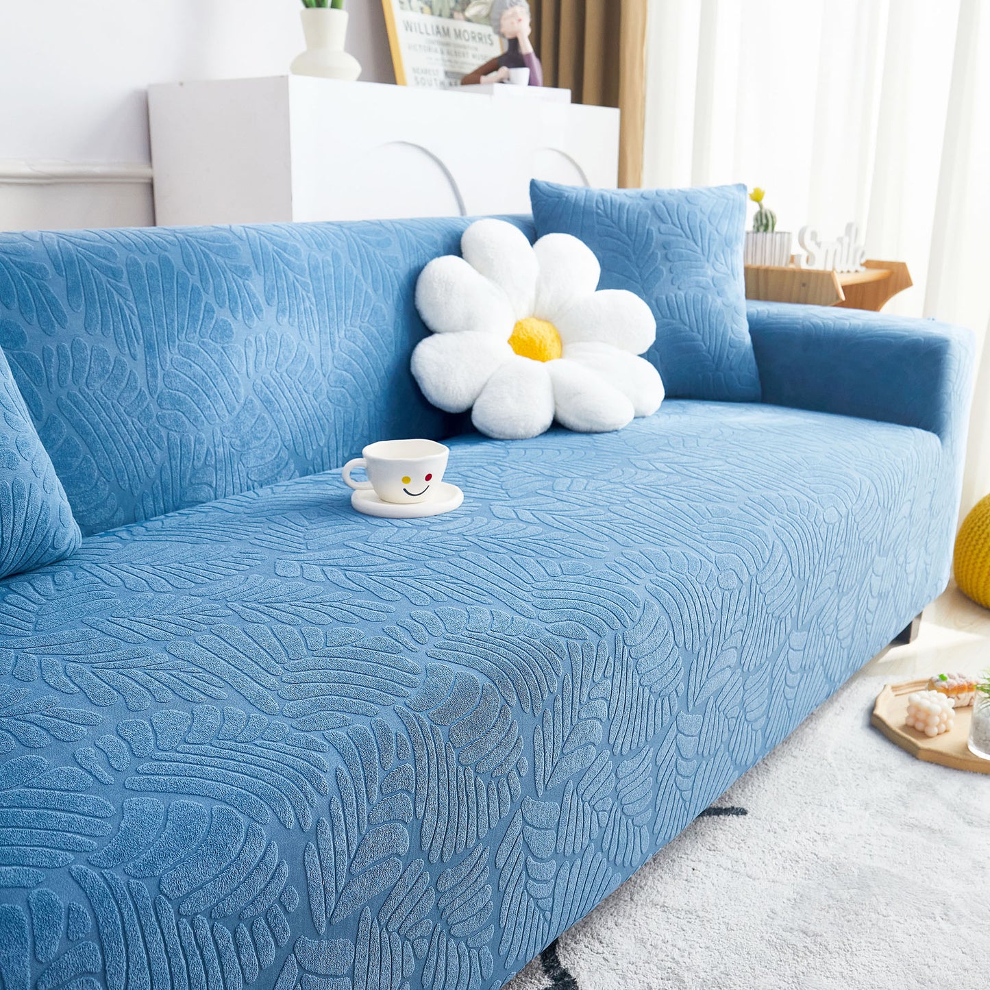 3D Leaf Jacquard Stretch Sofa Cover Non Slip Pet Friendly Slipcover 1-5 Seaters
