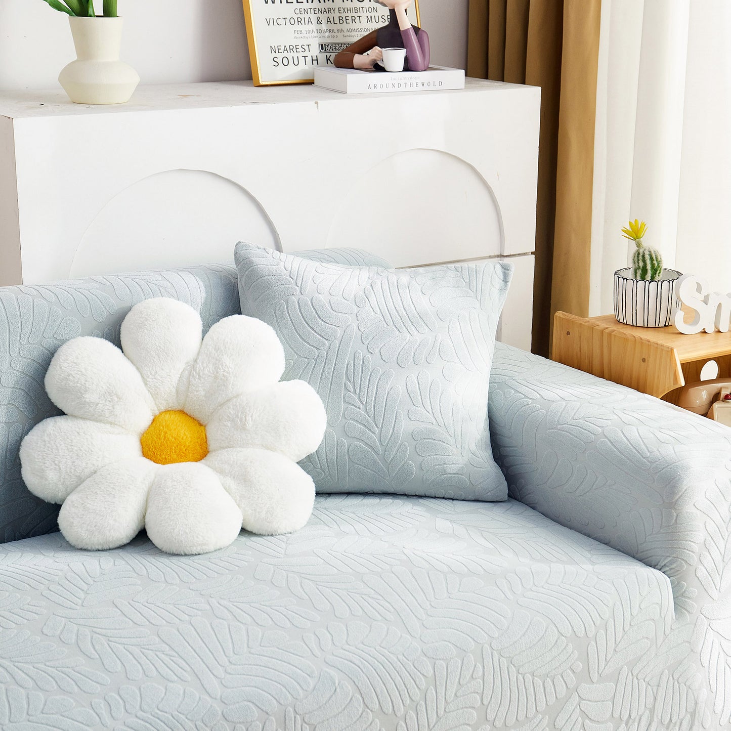 3D Leaf Jacquard Stretch Sofa Cover Non Slip Pet Friendly Slipcover 1-5 Seaters