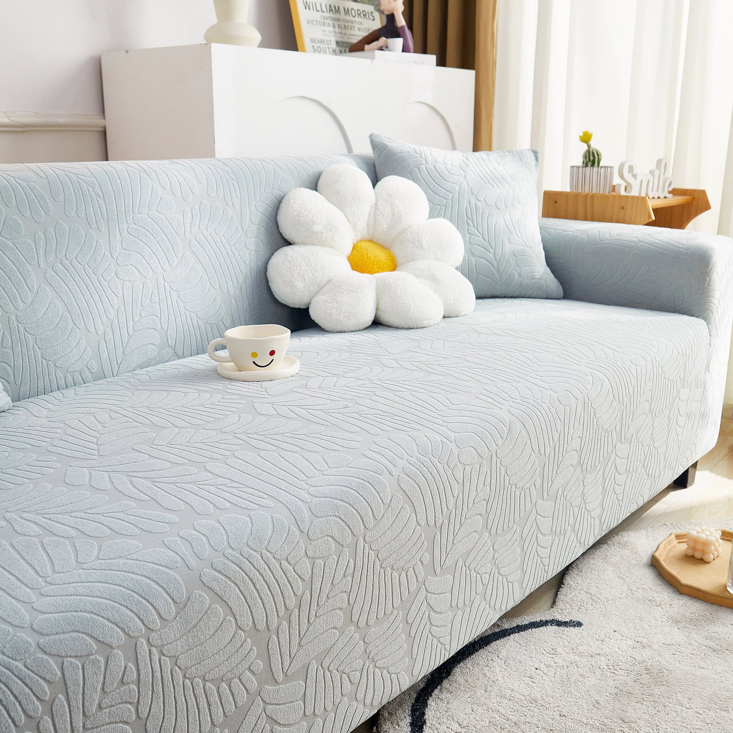 3D Leaf Jacquard Stretch Sofa Cover Non Slip Pet Friendly Slipcover 1-5 Seaters