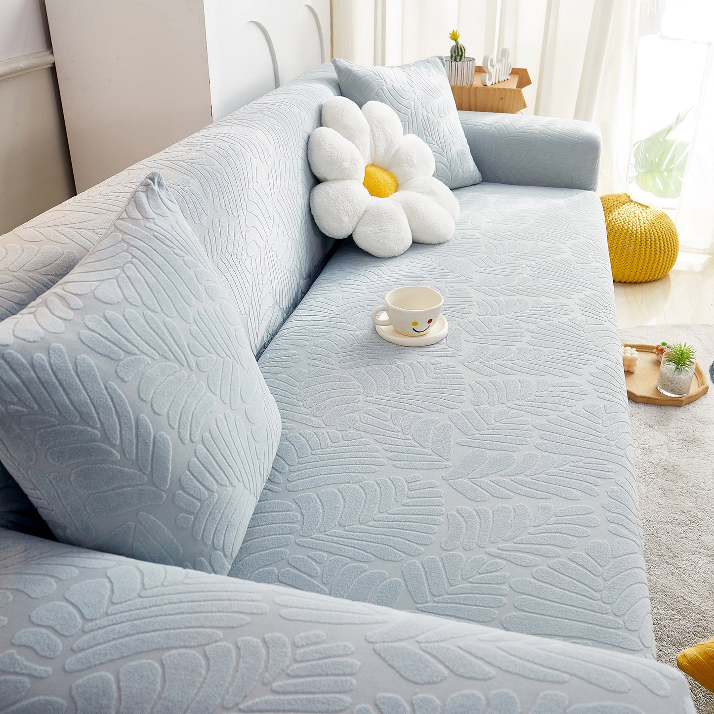 3D Leaf Jacquard Stretch Sofa Cover Non Slip Pet Friendly Slipcover 1-5 Seaters