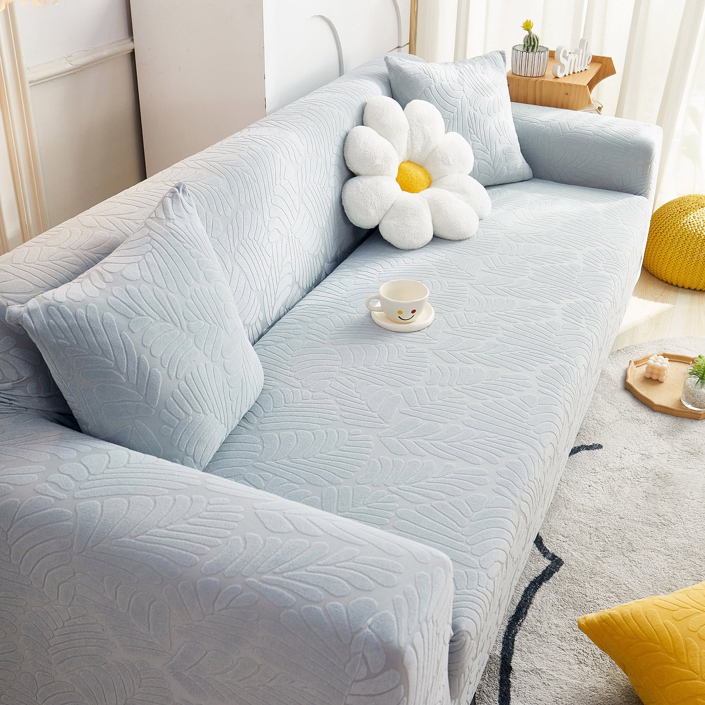 3D Leaf Jacquard Stretch Sofa Cover Non Slip Pet Friendly Slipcover 1-5 Seaters