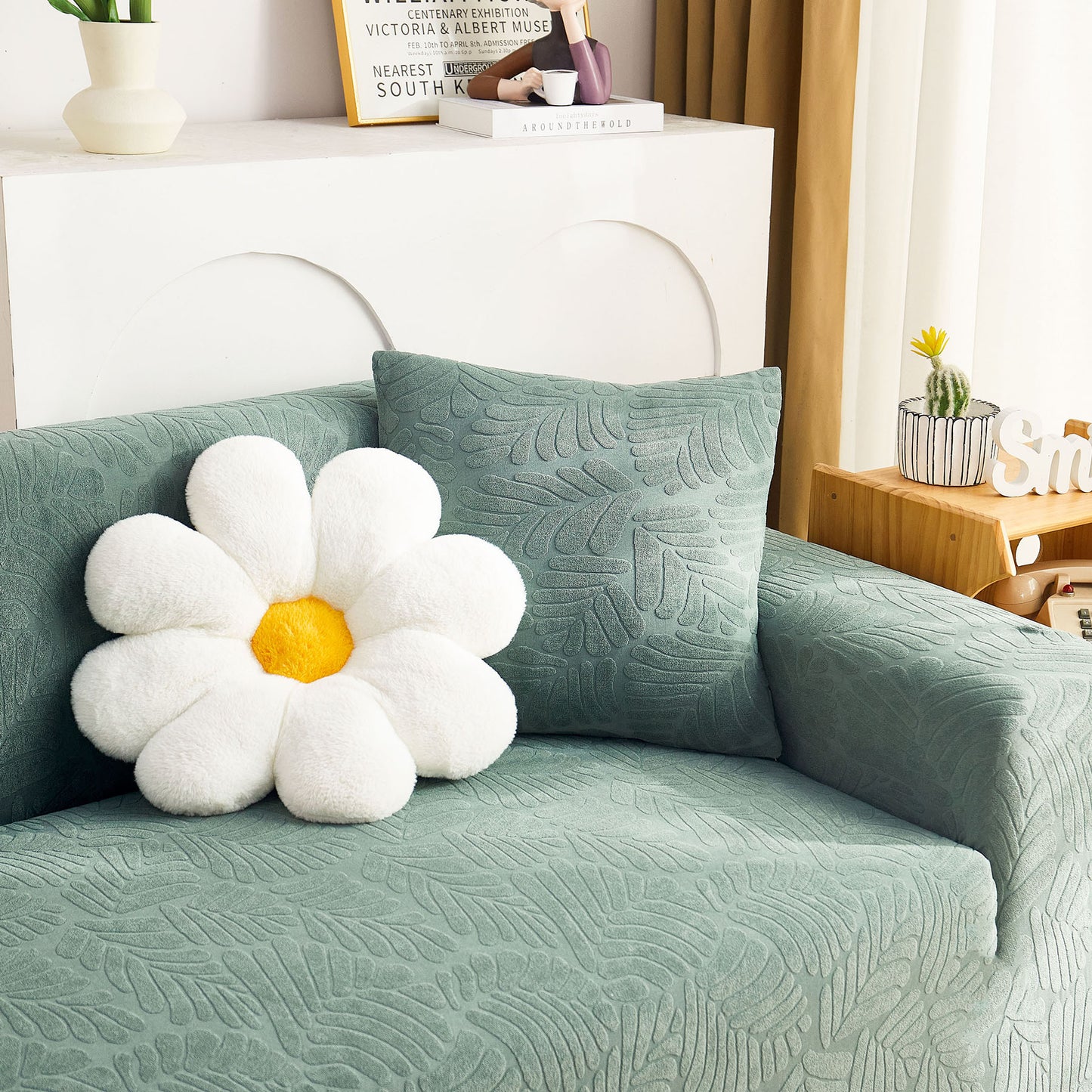 3D Leaf Jacquard Stretch Sofa Cover Non Slip Pet Friendly Slipcover 1-5 Seaters