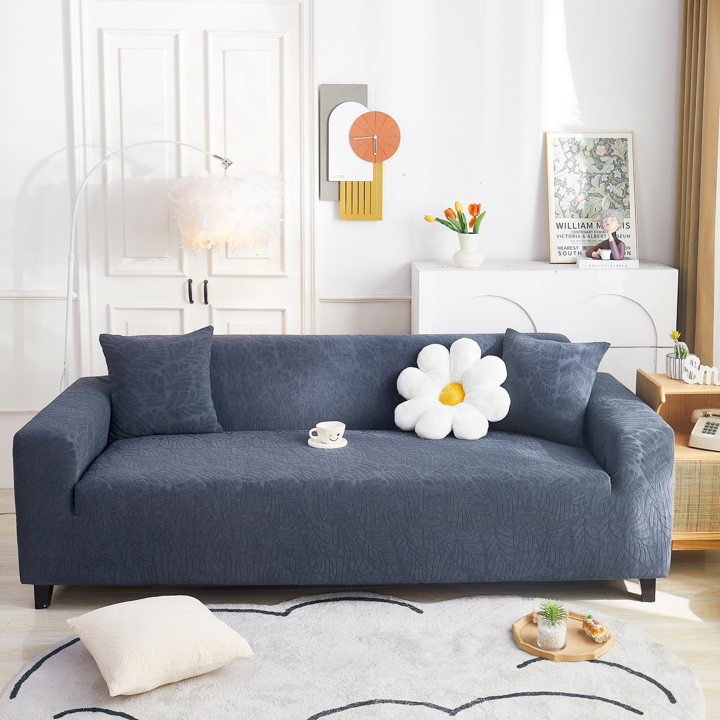 3D Leaf Jacquard Stretch Sofa Cover Non Slip Pet Friendly Slipcover 1-5 Seaters