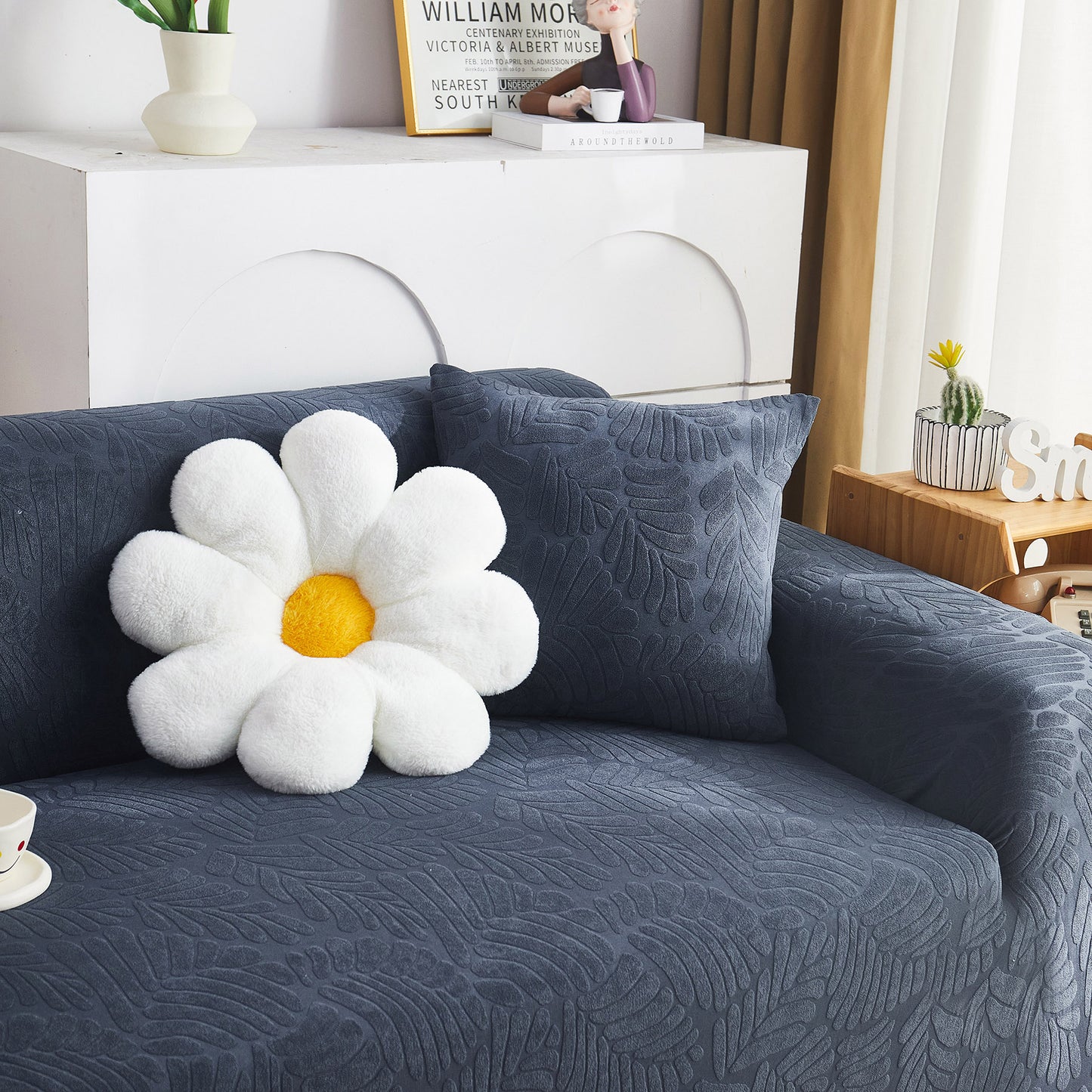 3D Leaf Jacquard Stretch Sofa Cover Non Slip Pet Friendly Slipcover 1-5 Seaters