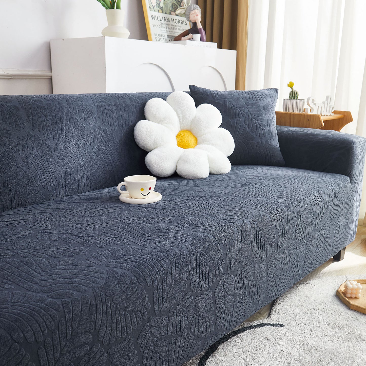 3D Leaf Jacquard Stretch Sofa Cover Non Slip Pet Friendly Slipcover 1-5 Seaters