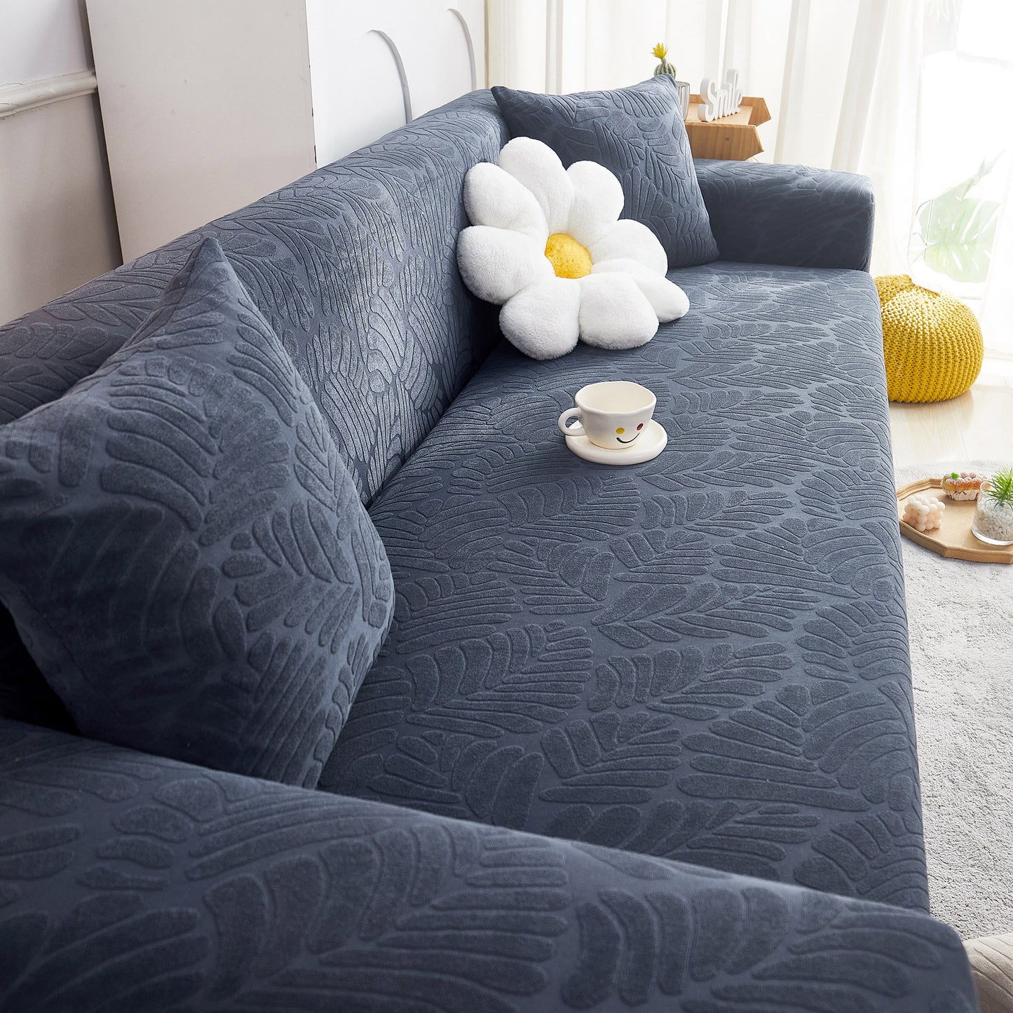 3D Leaf Jacquard Stretch Sofa Cover Non Slip Pet Friendly Slipcover 1-5 Seaters